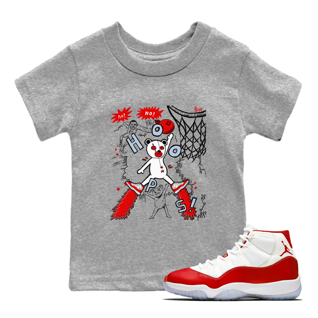 11s Cherry shirts to match jordans Stop The Bear sneaker match tees Air Jordan 11 Retro Cherry match shoes to clothes Drip Gear Zone Youth Baby Heather Grey 1 tee