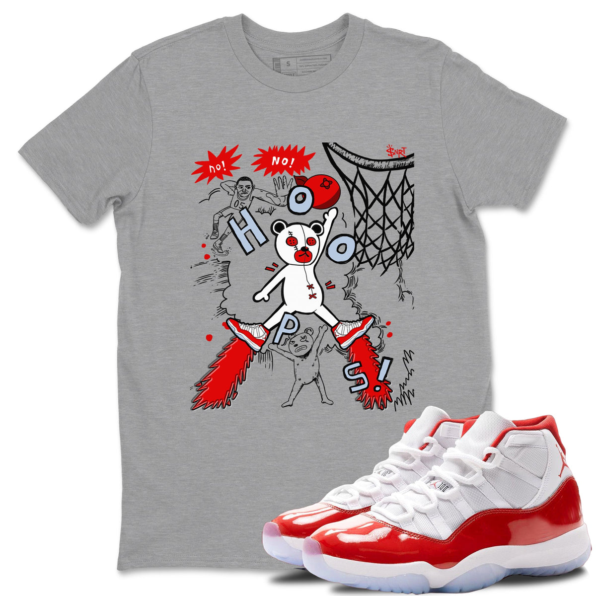 11s Cherry shirts to match jordans Stop The Bear sneaker match tees Air Jordan 11 Retro Cherry match shoes to clothes Drip Gear Zone unisex cotton Heather Grey 1 shirts
