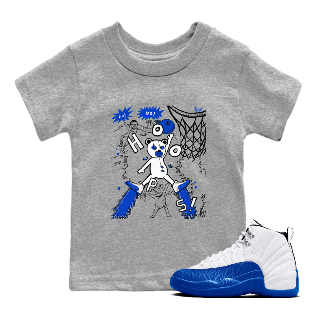 12s Blueberry shirts to match jordans Stop The Bear sneaker match tees Air Jordan 12 Blueberry Drip Gear Zone Youth Baby Heather Grey 1 crew neck shirts