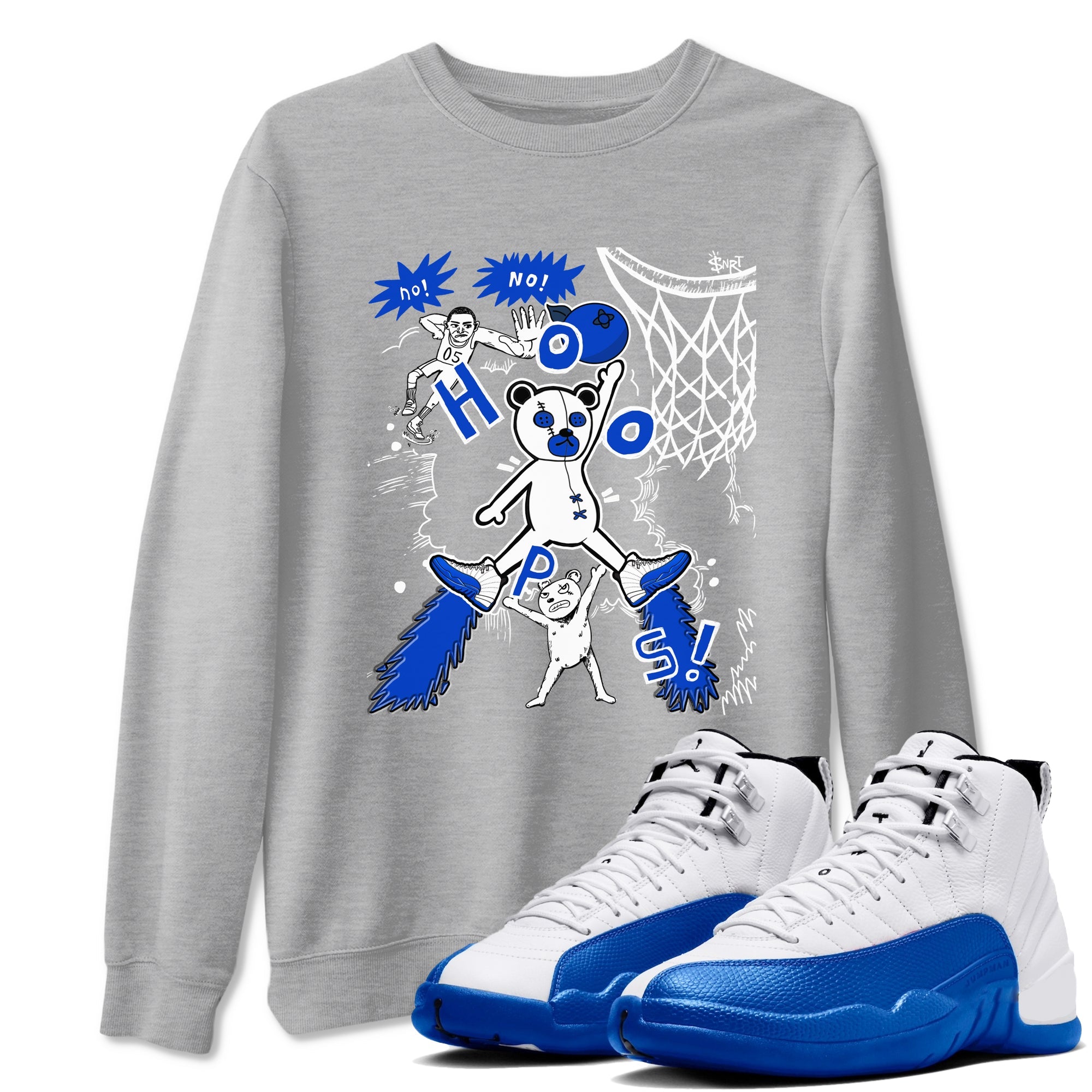 12s Blueberry shirts to match jordans Stop The Bear sneaker match tees Air Jordan 12 Blueberry Drip Gear Zone unisex cotton Heather Grey 1 crew neck shirts