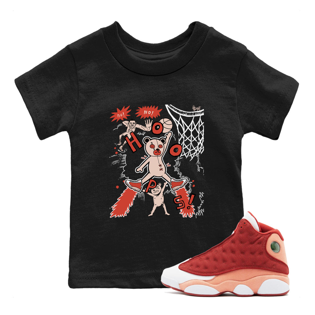 AJ13 Dune Red shirts to match jordans Stop The Bear sneaker match tees Air Jordan 13 Dune Red Drip Gear Zone streetwear brand Baby and Youth Black 1 cotton tee