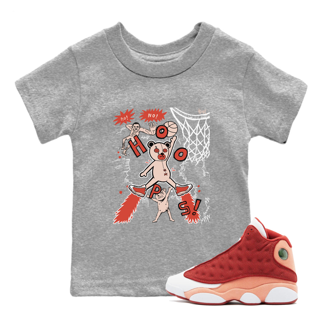 AJ13 Dune Red shirts to match jordans Stop The Bear sneaker match tees Air Jordan 13 Dune Red Drip Gear Zone streetwear brand Baby and Youth Heather Grey 1 cotton tee