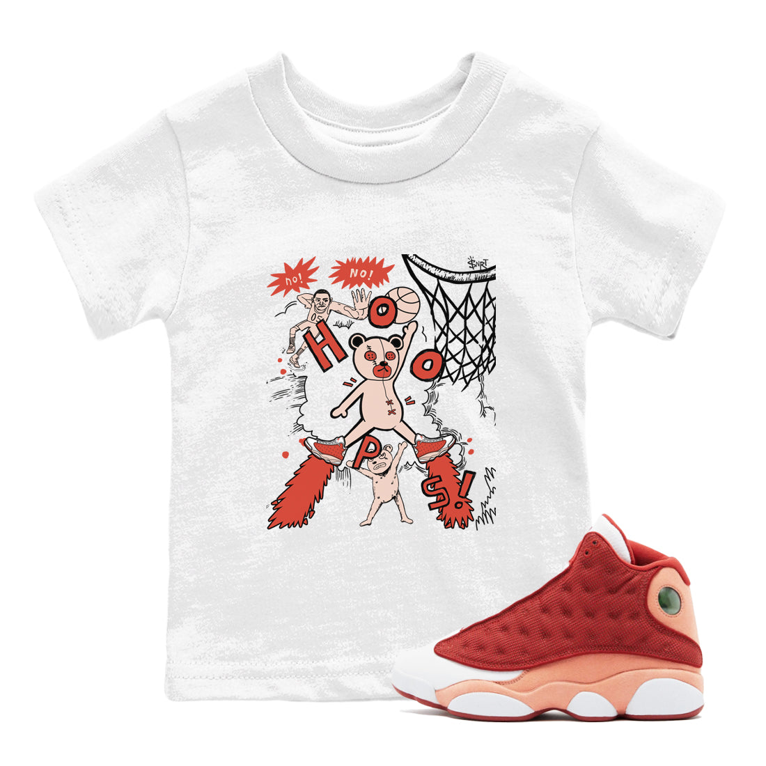 AJ13 Dune Red shirts to match jordans Stop The Bear sneaker match tees Air Jordan 13 Dune Red Drip Gear Zone streetwear brand Baby and Youth White 1 cotton tee