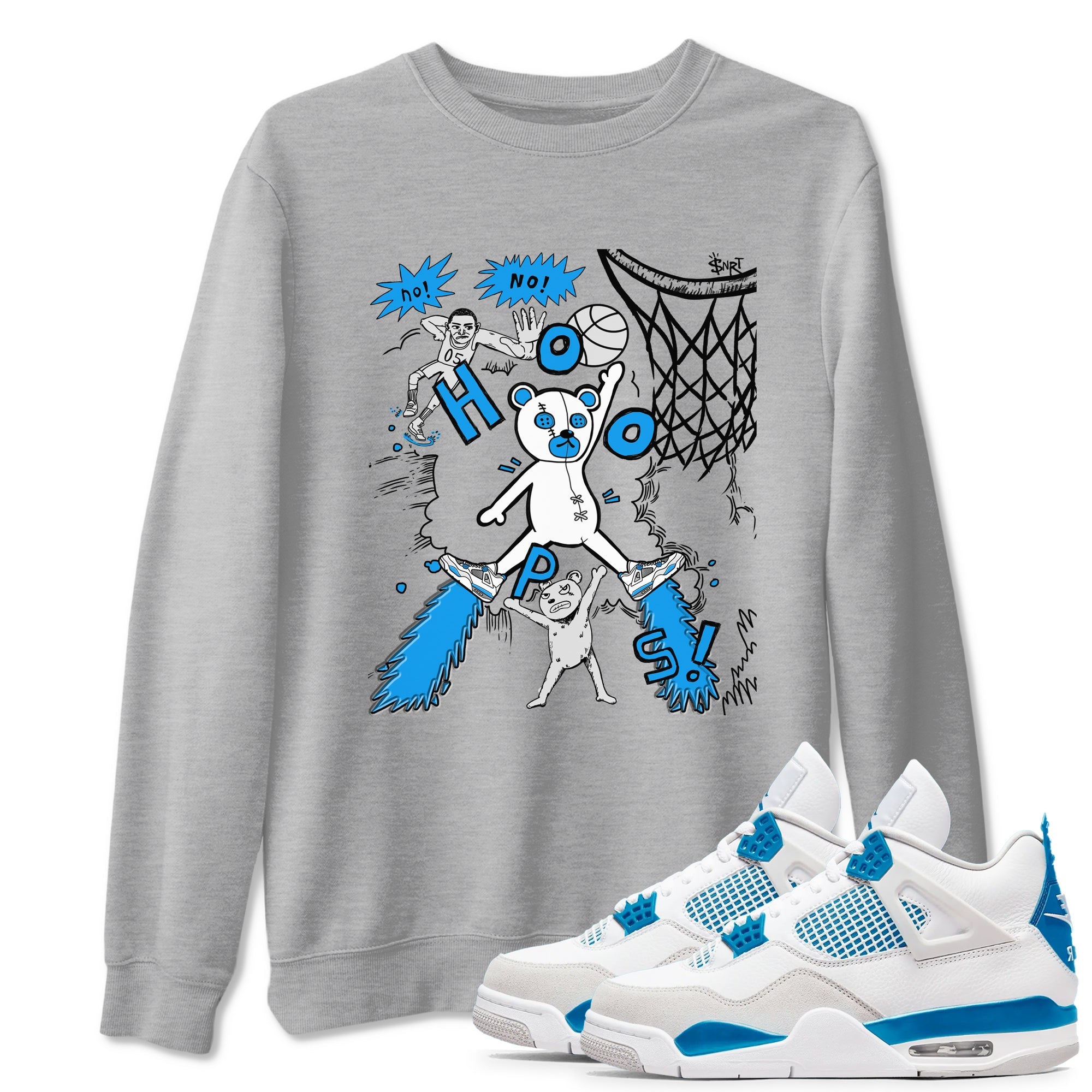 4s Military Blue shirt to match jordans Stop The Bear sneaker tees Air Jordan 4 Military Blue Drip Gear Zone unisex cotton Heather Grey 1 crew neck shirt