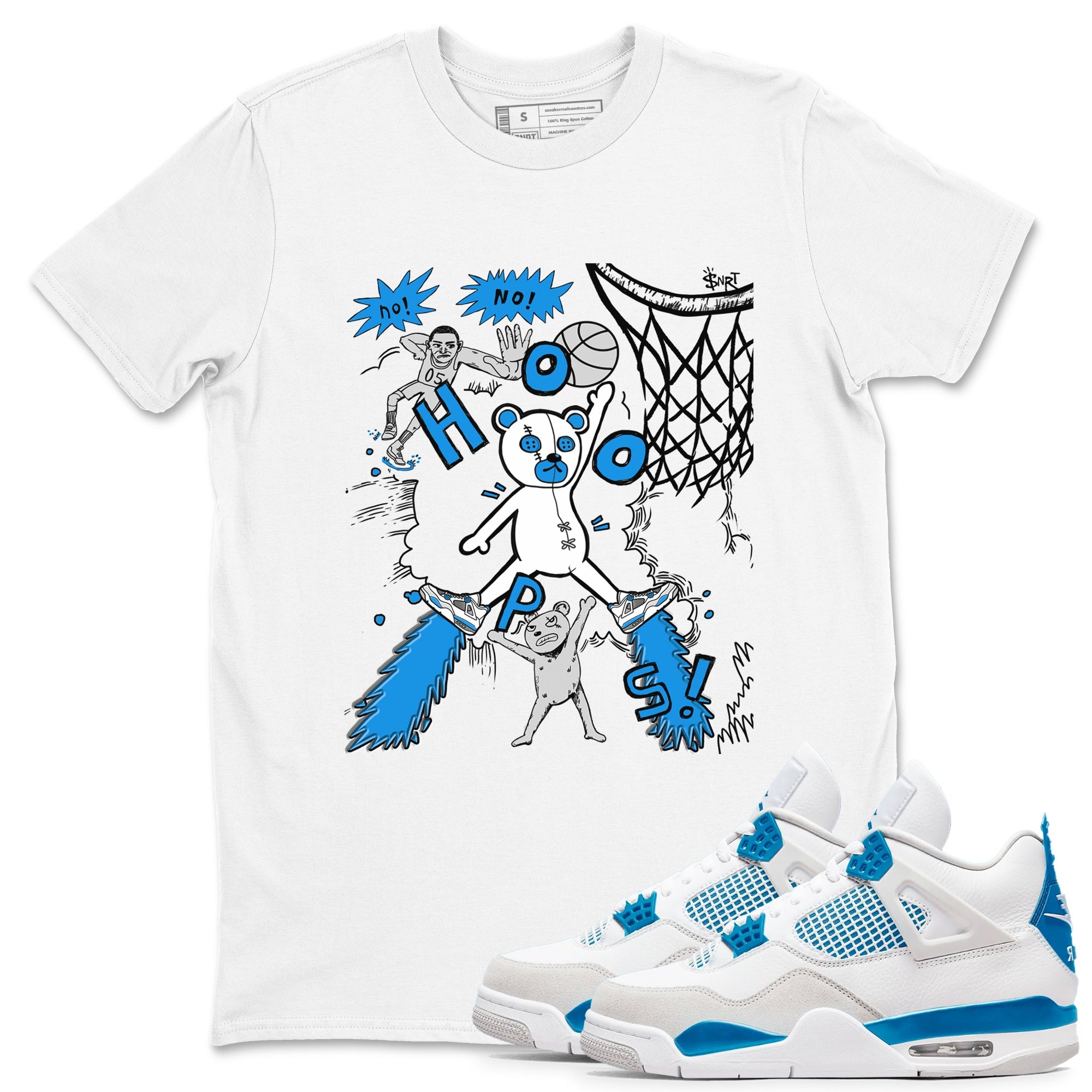 4s Military Blue shirt to match jordans Stop The Bear sneaker tees Air Jordan 4 Military Blue Drip Gear Zone unisex cotton White 1 crew neck shirt