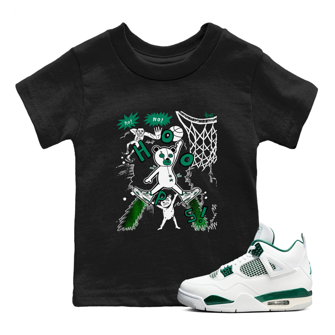 4s Oxidized Green shirts to match jordans Stop The Bear sneaker match tees Air Jordan 4 Oxidized Green Drip Gear Zone streetwear brand Baby and Youth Black 1 cotton tee