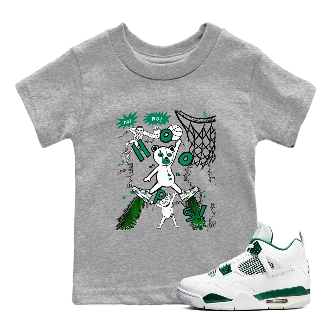 4s Oxidized Green shirts to match jordans Stop The Bear sneaker match tees Air Jordan 4 Oxidized Green Drip Gear Zone streetwear brand Baby and Youth Heather Grey 1 cotton tee