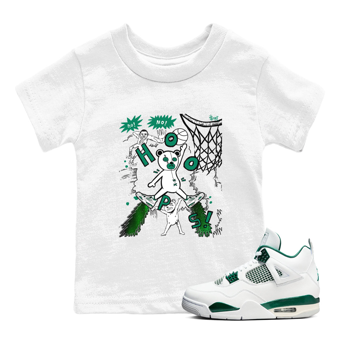 4s Oxidized Green shirts to match jordans Stop The Bear sneaker match tees Air Jordan 4 Oxidized Green Drip Gear Zone streetwear brand Baby and Youth White 1 cotton tee