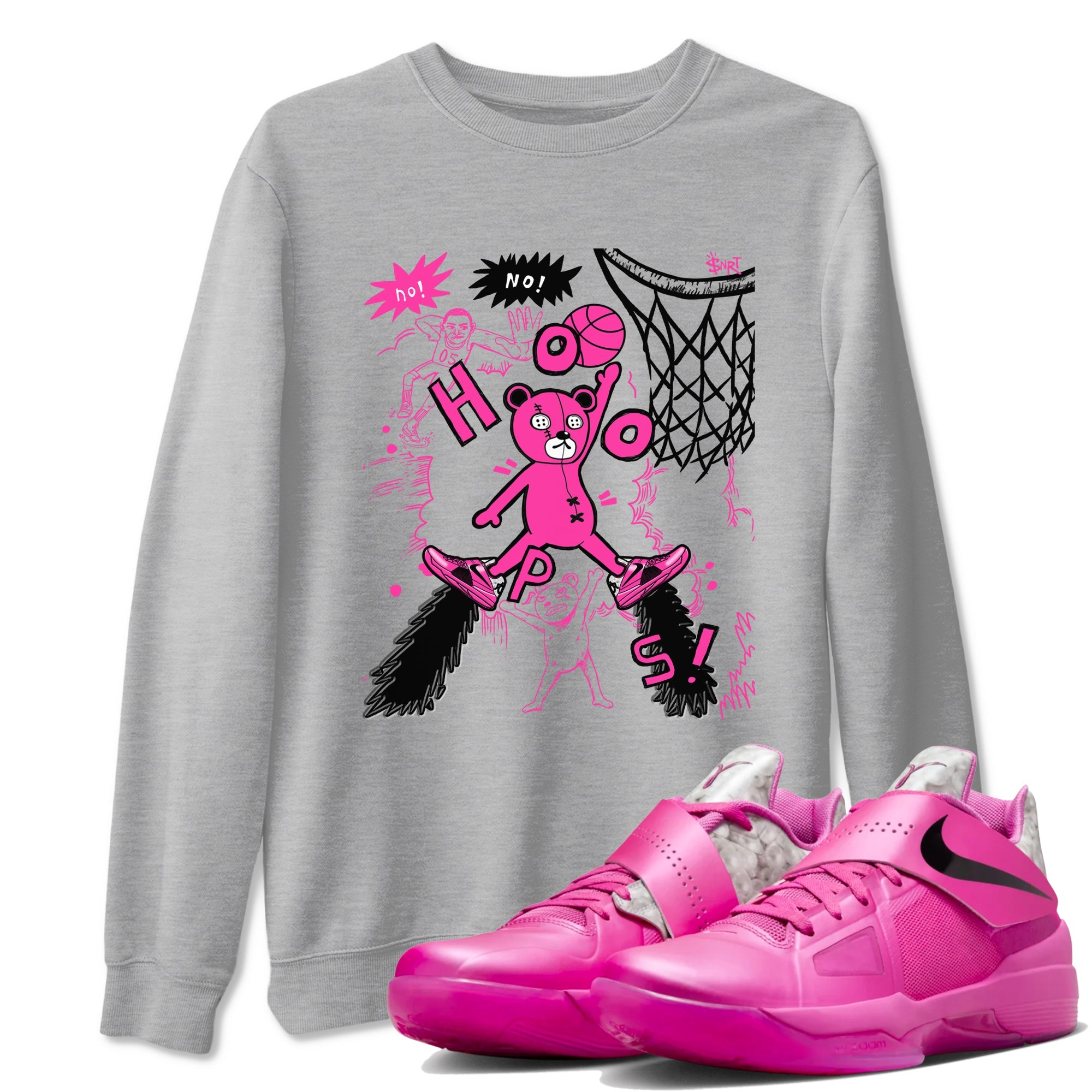 Nike KD 4 Retro Aunt Pearl shirts to match jordans Stop The Bear sneaker match tees Nike KD 4 Aunt Pearl match shoes to clothes Drip Gear Zone unisex cotton Heather Grey 1 shirts
