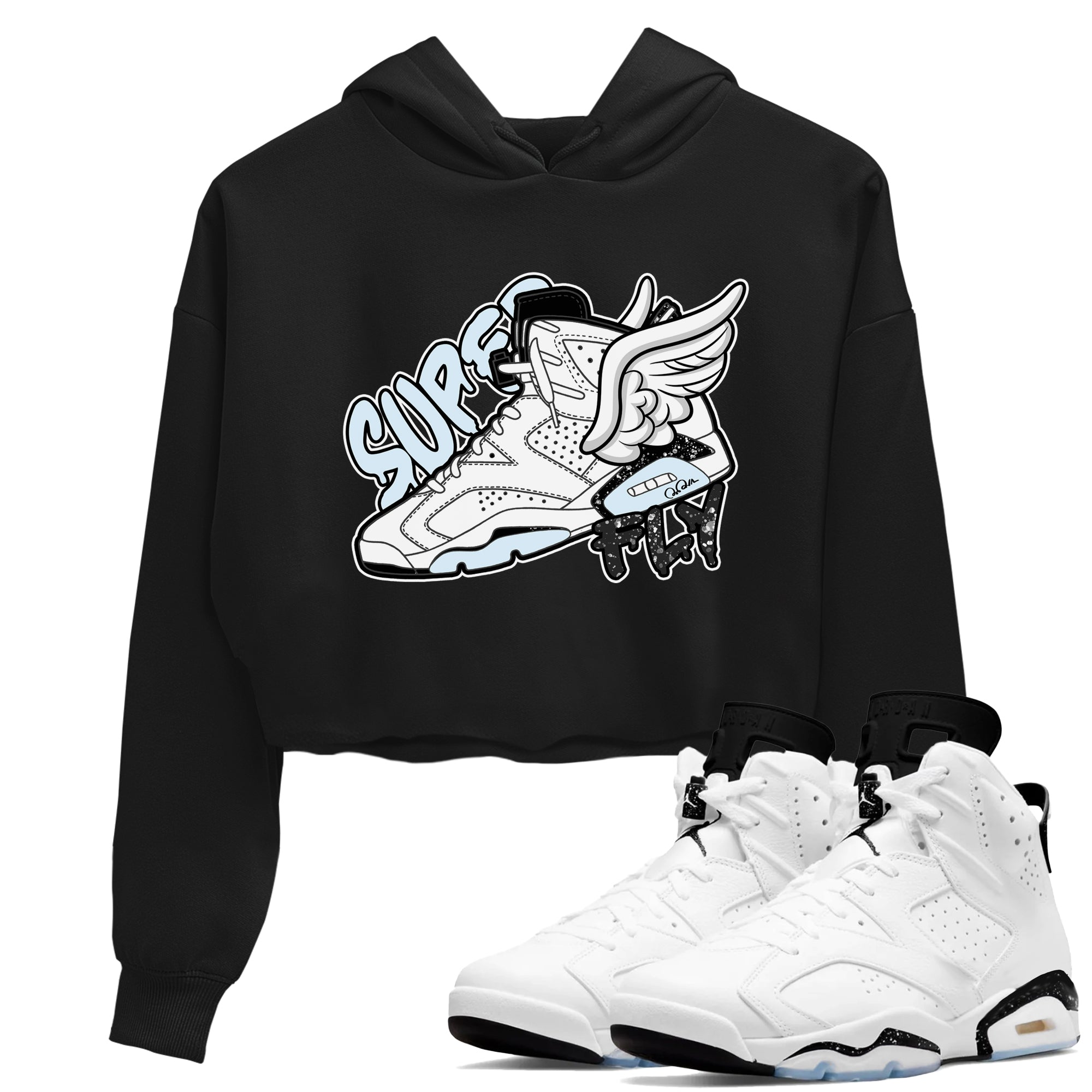 AJ6 White Black shirts to match jordans Super Fly sneaker match tees Air Jordan 6 White Black Drip Gear Zone streetwear brand Black 1 crop tee