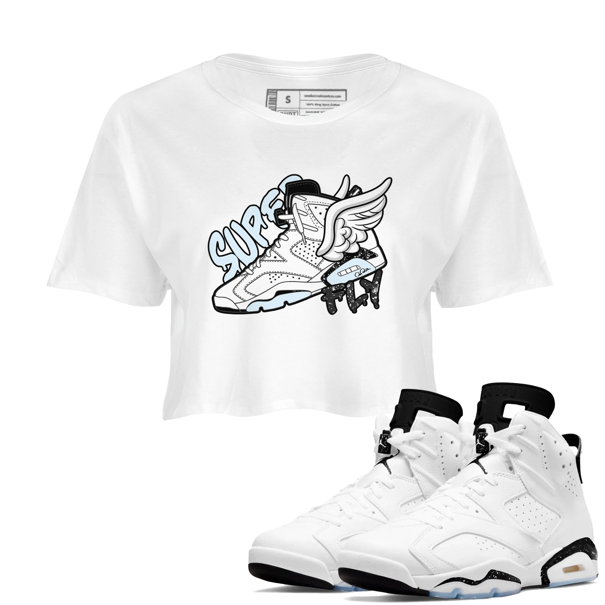 AJ6 White Black shirts to match jordans Super Fly sneaker match tees Air Jordan 6 White Black Drip Gear Zone streetwear brand White 1 crop tee