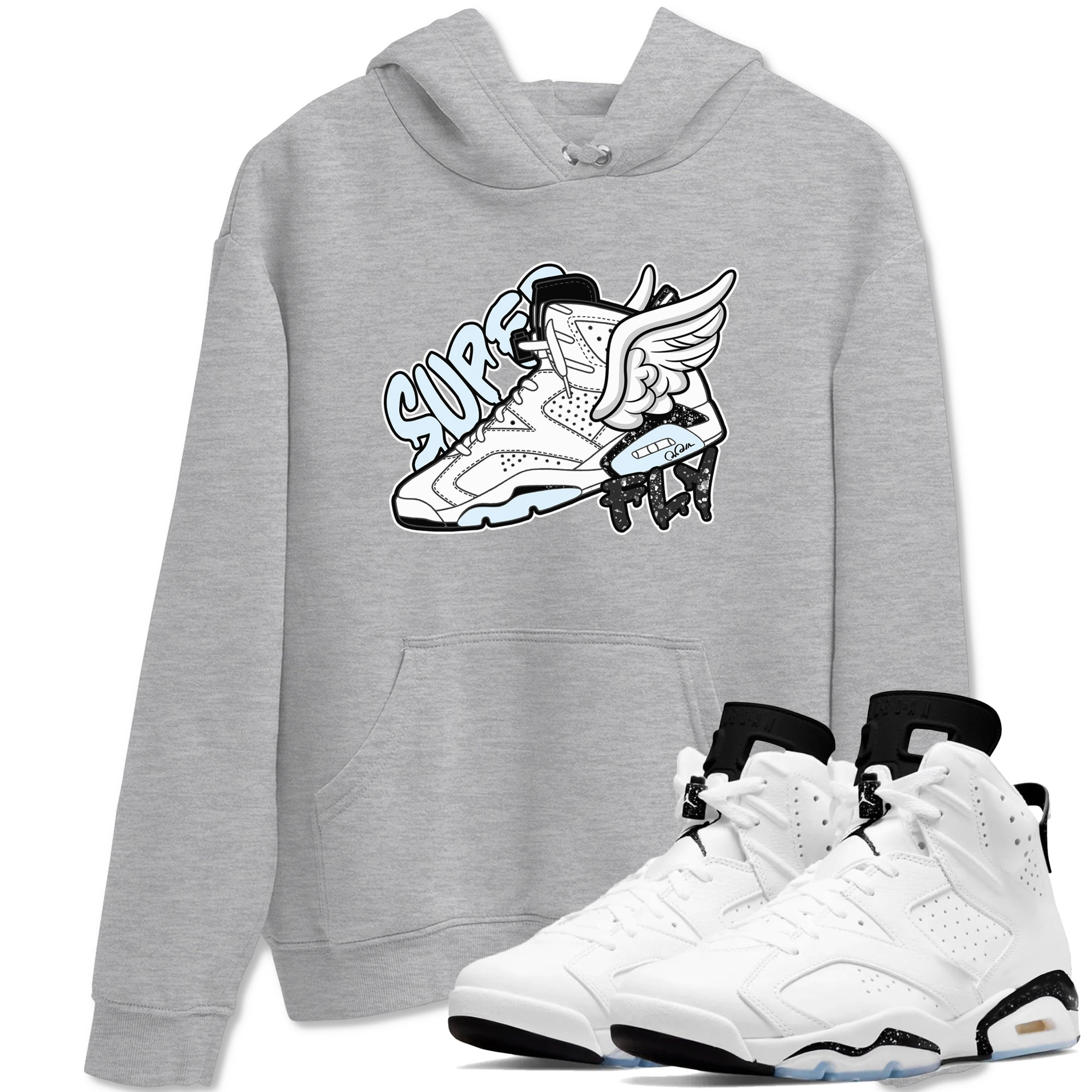 AJ6 White Black shirts to match jordans Super Fly sneaker match tees Air Jordan 6 White Black Drip Gear Zone streetwear brand Heather Grey 1 unisex cotton tee