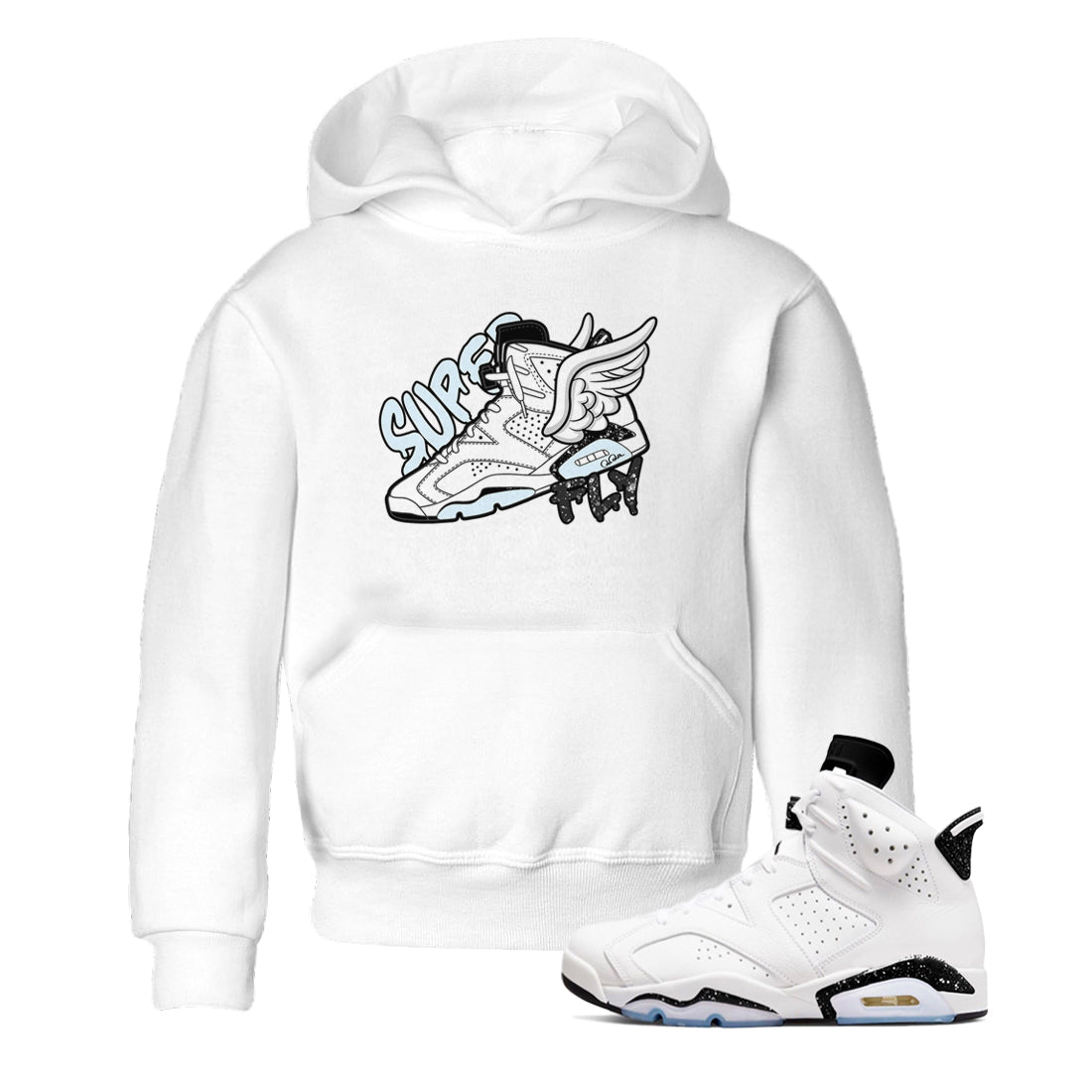 AJ6 White Black shirts to match jordans Super Fly sneaker match tees Air Jordan 6 White Black Drip Gear Zone streetwear brand Baby and Youth White 1 cotton tee