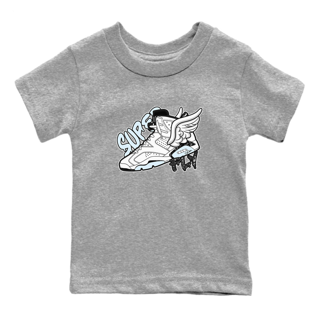 AJ6 White Black shirts to match jordans Super Fly sneaker match tees Air Jordan 6 White Black Drip Gear Zone streetwear brand Baby and Youth Heather Grey 2 cotton tee