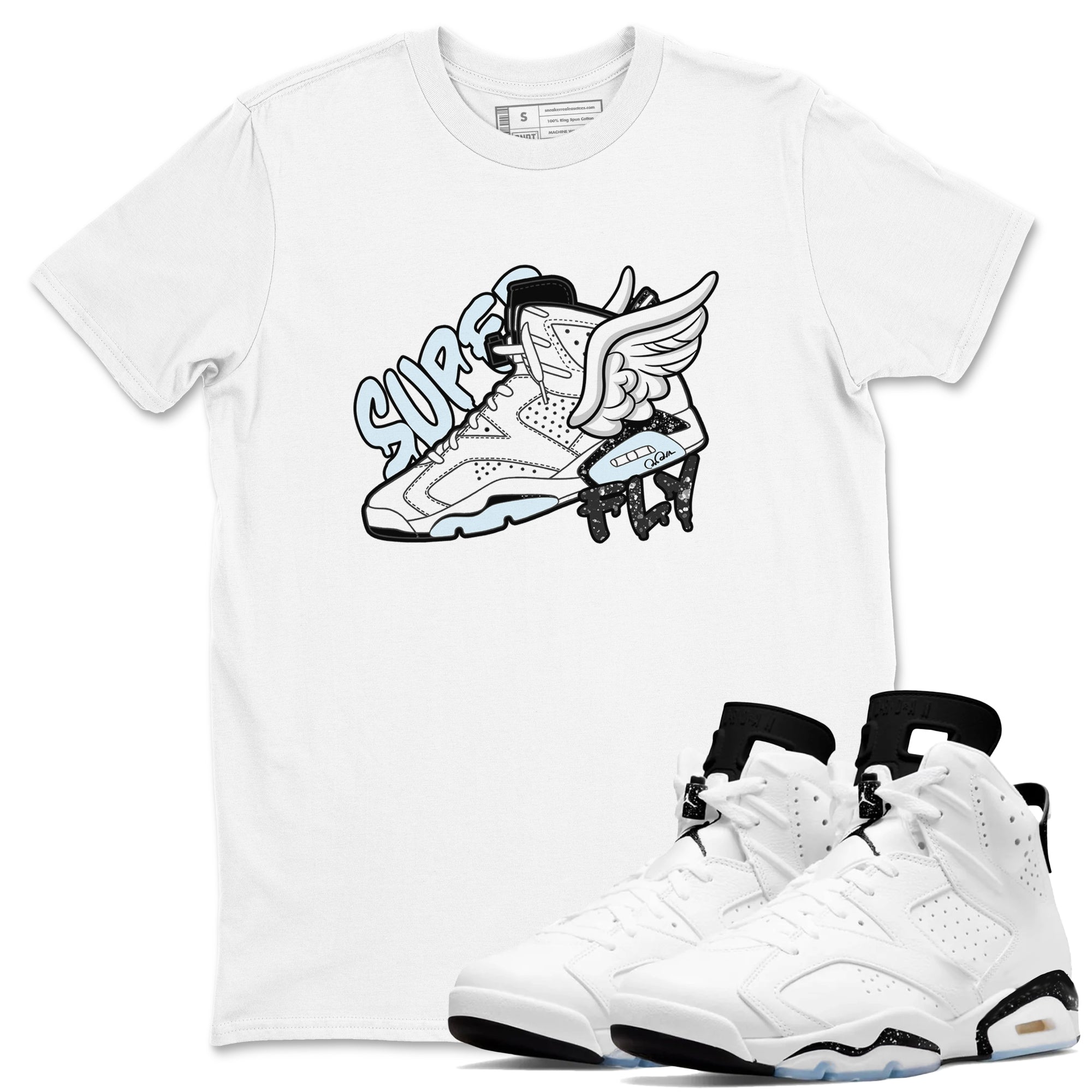 AJ6 White Black shirts to match jordans Super Fly sneaker match tees Air Jordan 6 White Black Drip Gear Zone streetwear brand White 1 unisex cotton tee