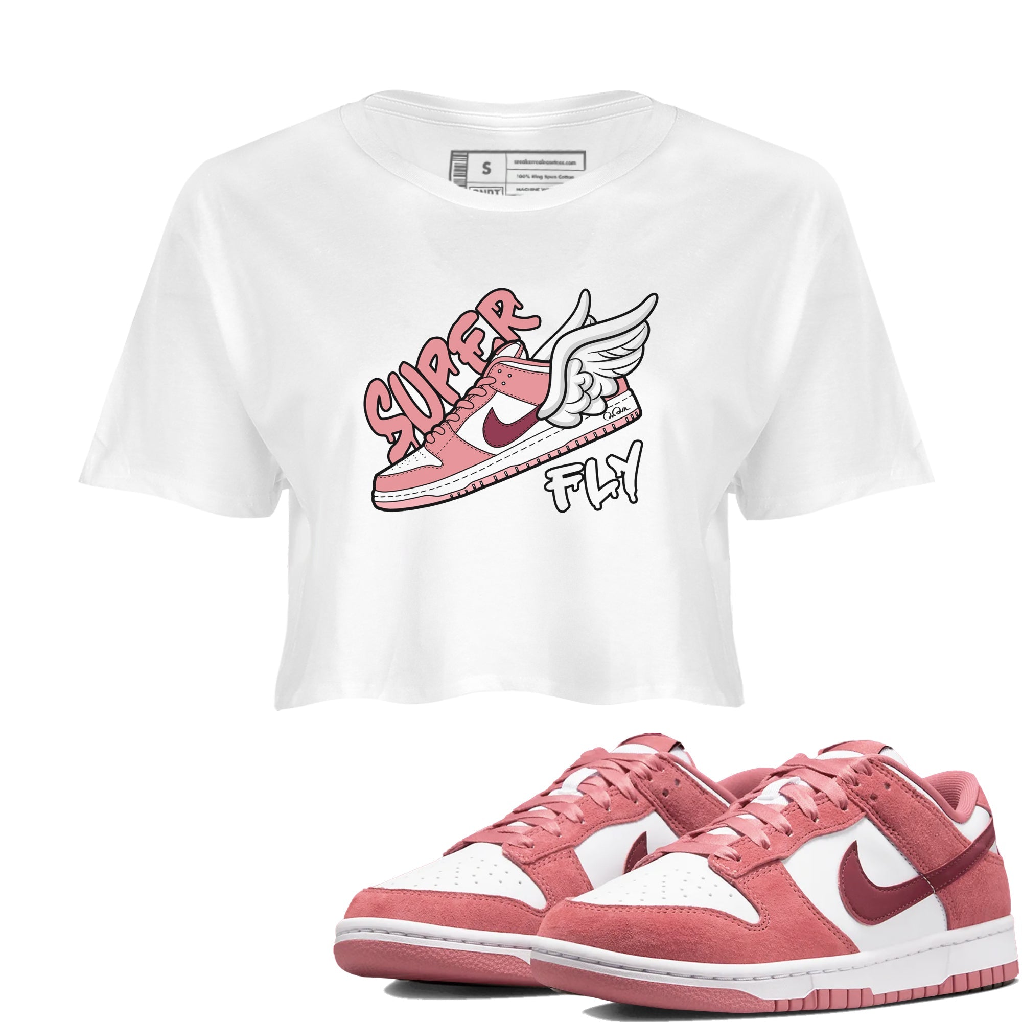 Dunk Valentines Day 2024 shirt to match jordans Super Fly sneaker tees Dunk Happy Valentines Day 2024 Drip Gear Zone White 1 Crop T-Shirt