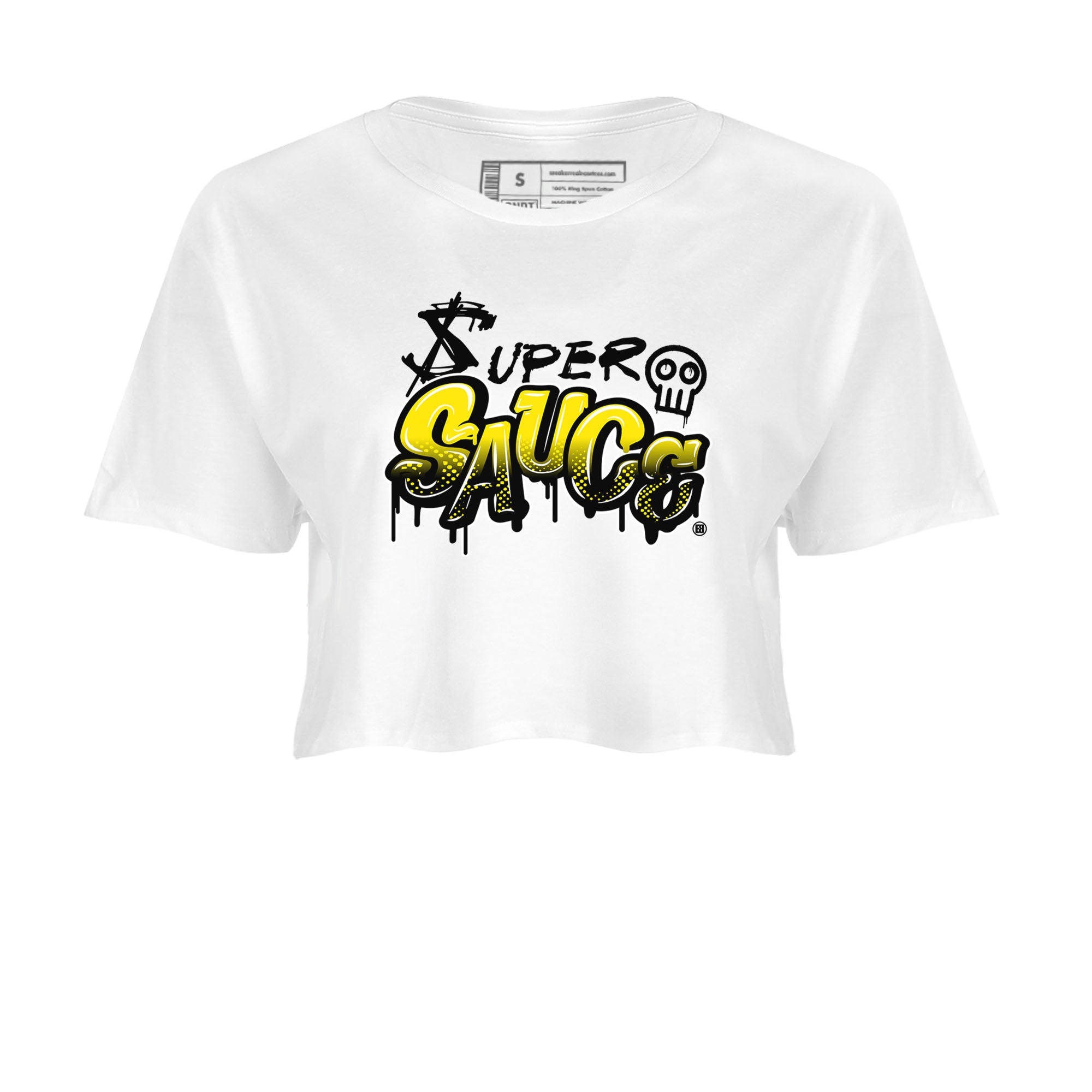 4s Vivid Sulfur shirt to match jordans Super Sauce sneaker tees Air Jordan 4 Vivid Sulfur Drip Gear Zone White 2 crop length shirt
