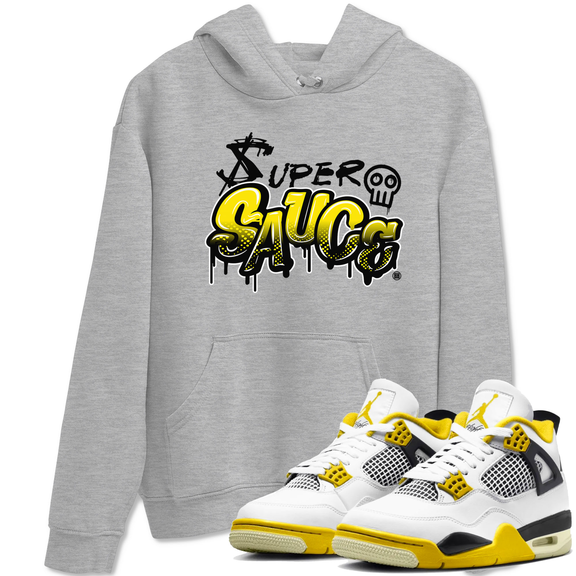 4s Vivid Sulfur shirt to match jordans Super Sauce sneaker tees Air Jordan 4 Vivid Sulfur Drip Gear Zone unisex cotton Heather Grey 1 crew neck shirt