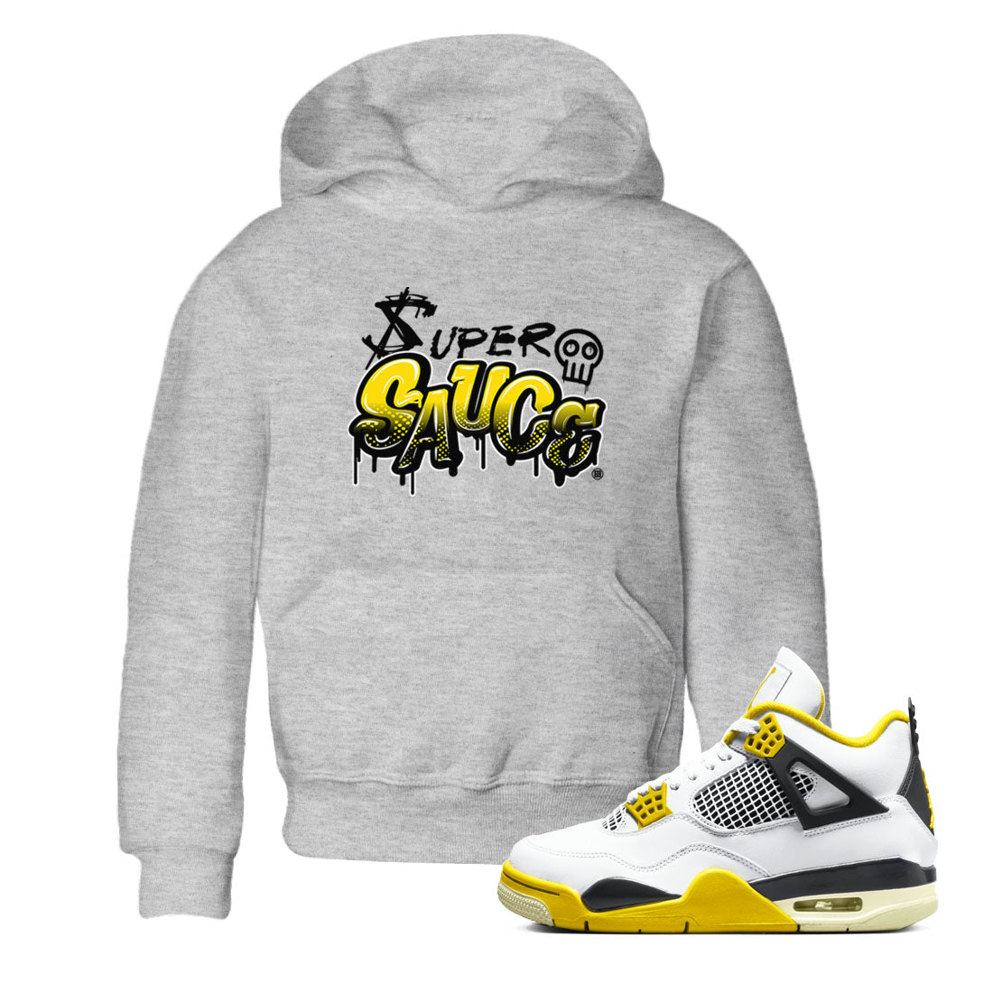 4s Vivid Sulfur shirt to match jordans Super Sauce sneaker tees Air Jordan 4 Vivid Sulfur Drip Gear Zone baby toddler Heather Grey 1 cotton Shirt