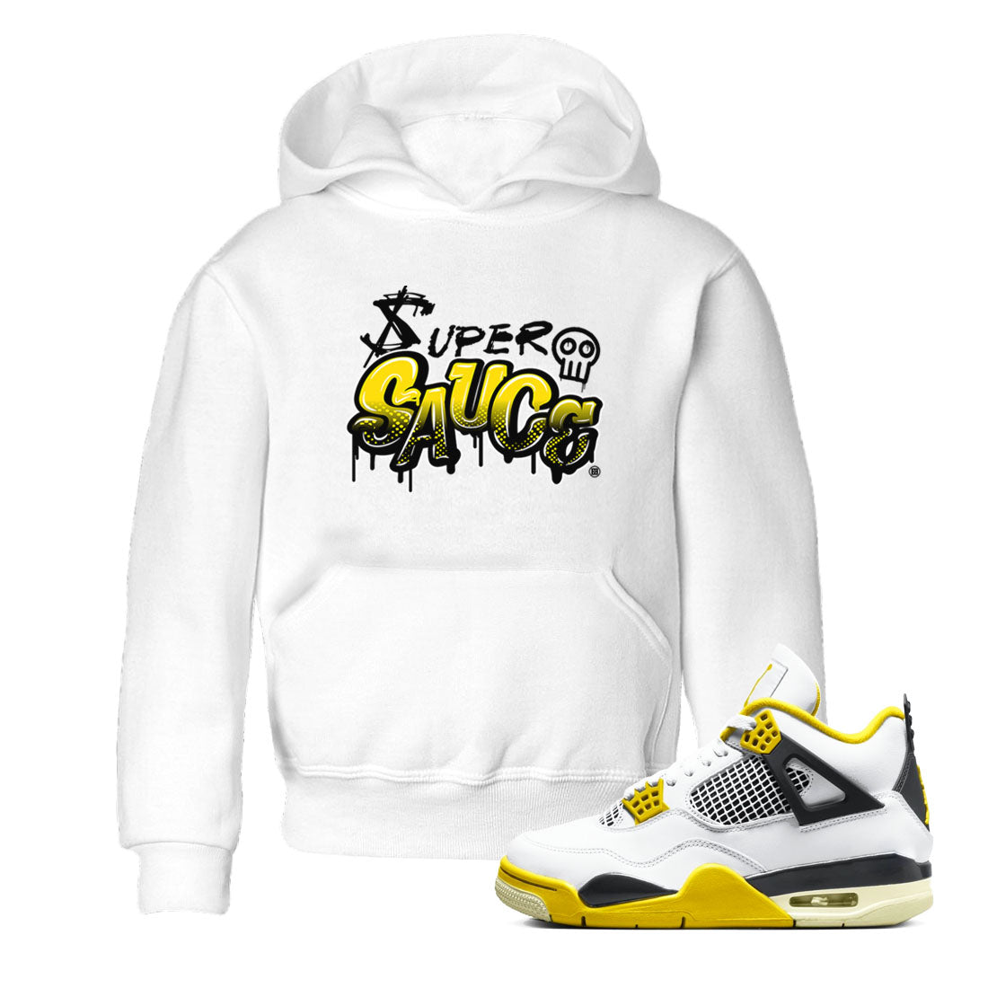 4s Vivid Sulfur shirt to match jordans Super Sauce sneaker tees Air Jordan 4 Vivid Sulfur Drip Gear Zone baby toddler White 1 cotton Shirt