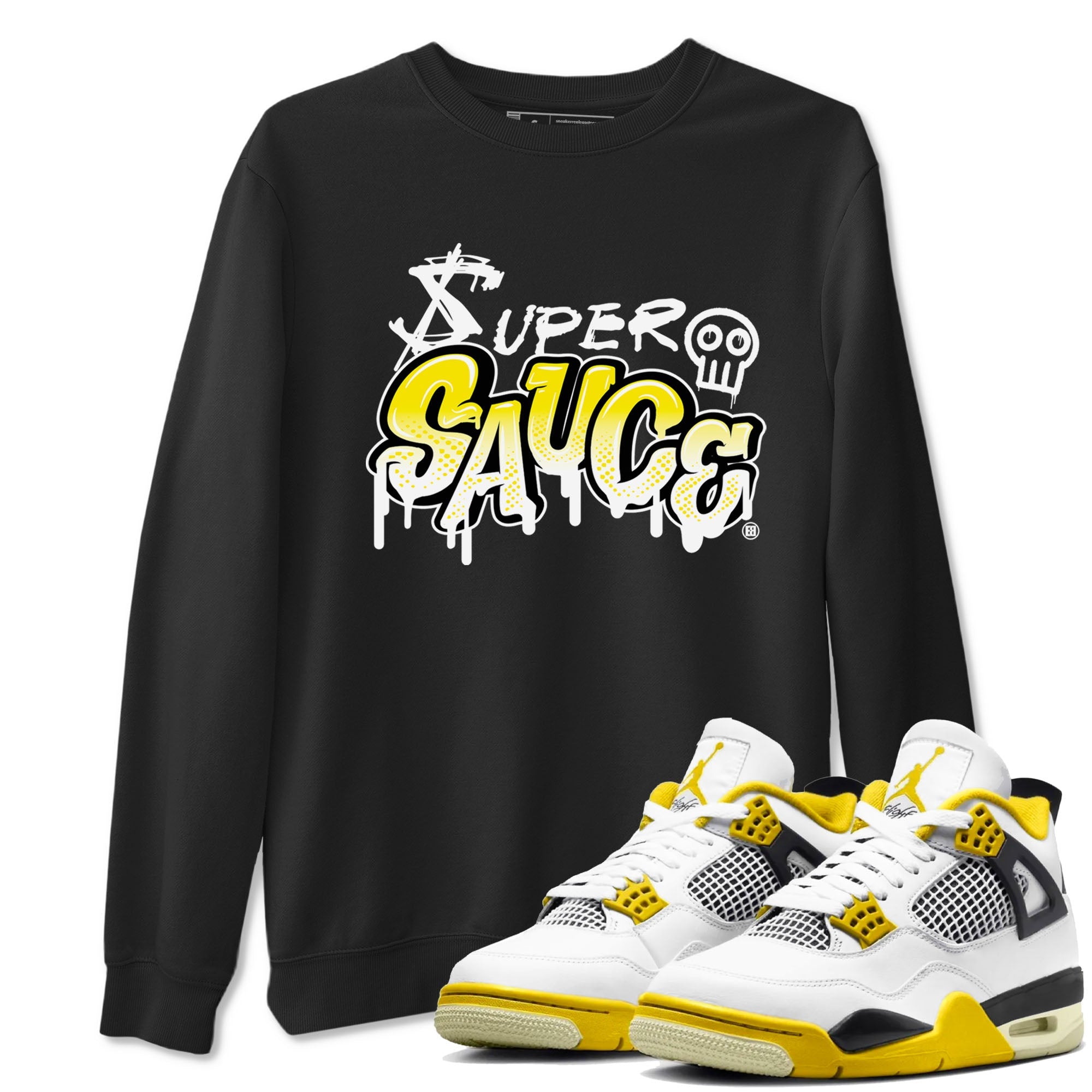 4s Vivid Sulfur shirt to match jordans Super Sauce sneaker tees Air Jordan 4 Vivid Sulfur Drip Gear Zone unisex cotton Black 1 crew neck shirt