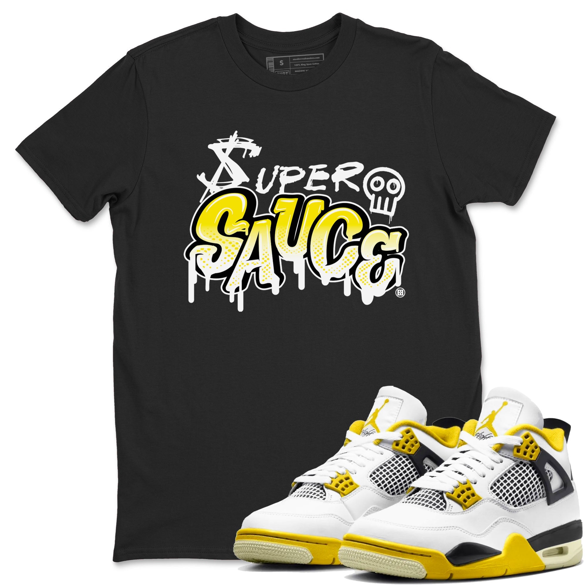 4s Vivid Sulfur shirt to match jordans Super Sauce sneaker tees Air Jordan 4 Vivid Sulfur Drip Gear Zone unisex cotton Black 1 crew neck shirt