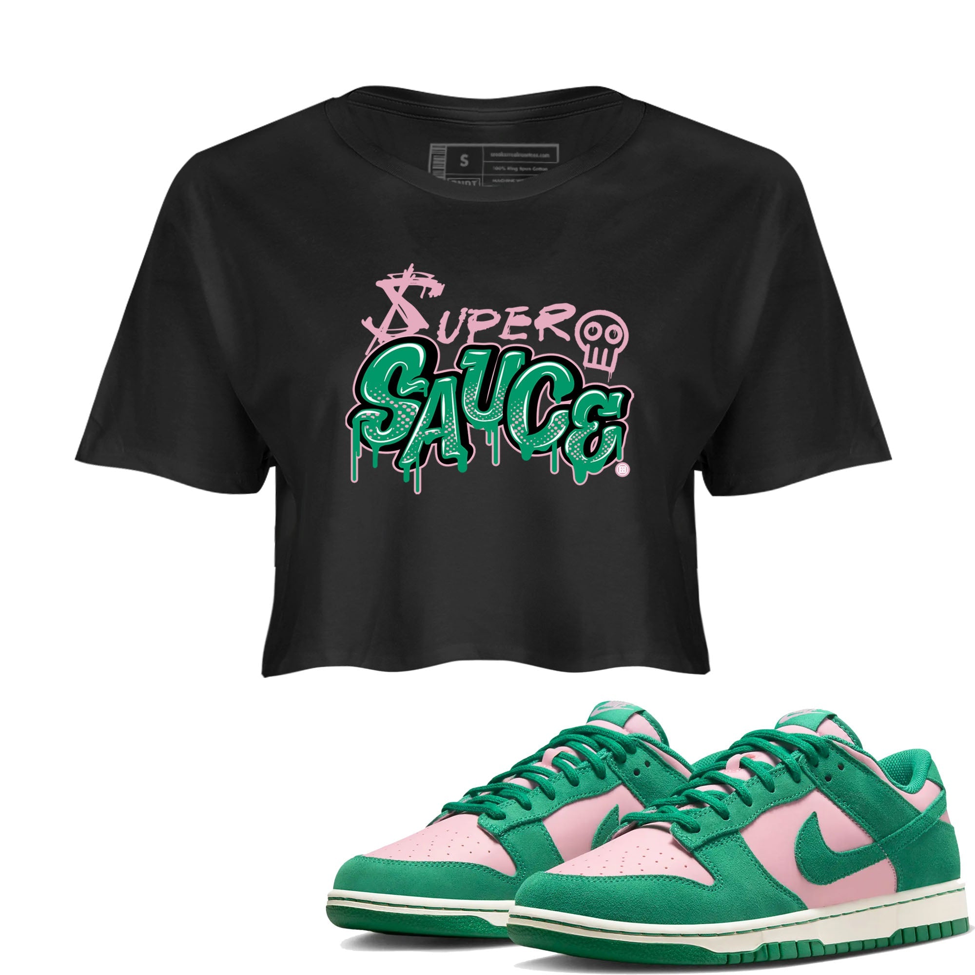 Dunk Low Medium Soft Pink Malachite shirt to match jordans Super Sauce sneaker tees Dunks Medium Soft Pink Malachite Streetwear Brand Streetwear Brand Drip Gear Zone Black 1 crop length shirt