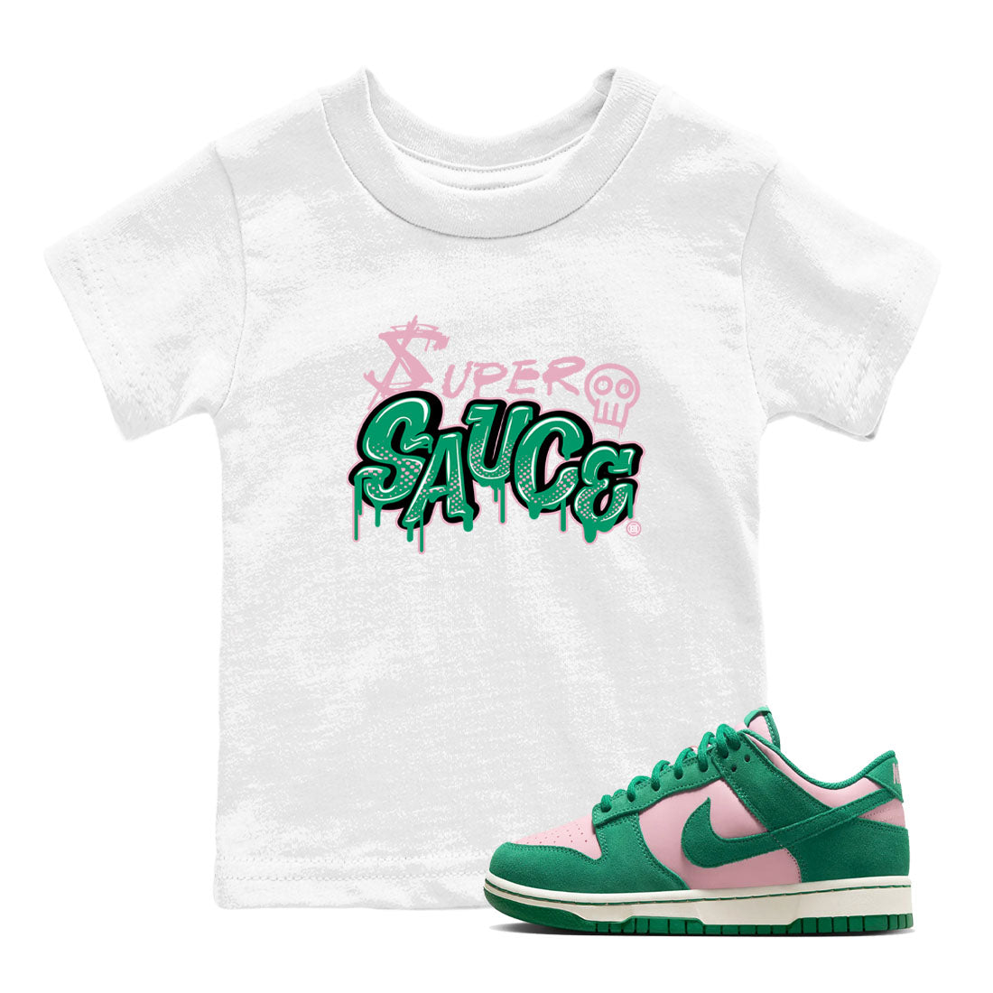 Dunk Low Medium Soft Pink Malachite shirt to match jordans Super Sauce sneaker tees Dunks Medium Soft Pink Malachite Streetwear Brand Drip Gear Zone baby toddler White 1 cotton Shirt