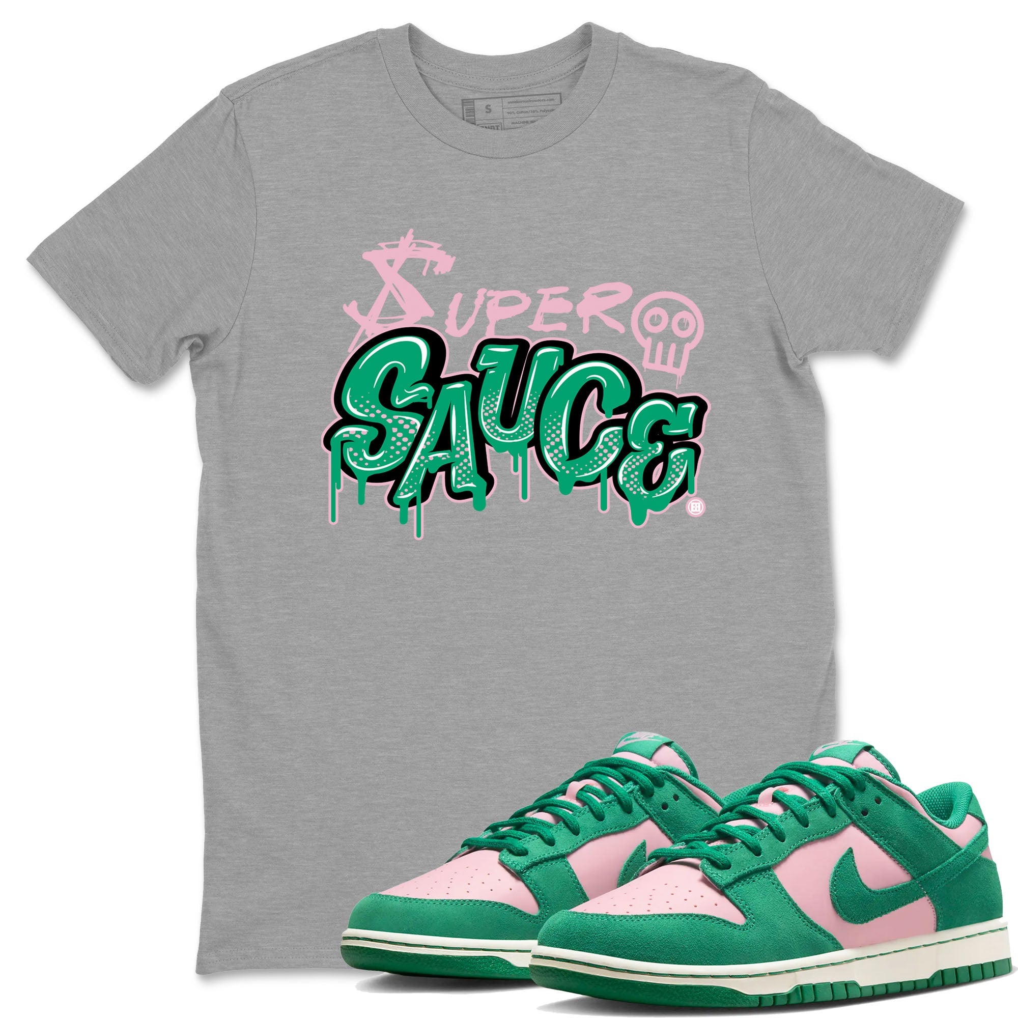 Dunk Low Medium Soft Pink Malachite shirt to match jordans Super Sauce sneaker tees Dunks Medium Soft Pink Malachite Streetwear Brand Drip Gear Zone unisex cotton Heather Grey 1 crew neck shirt