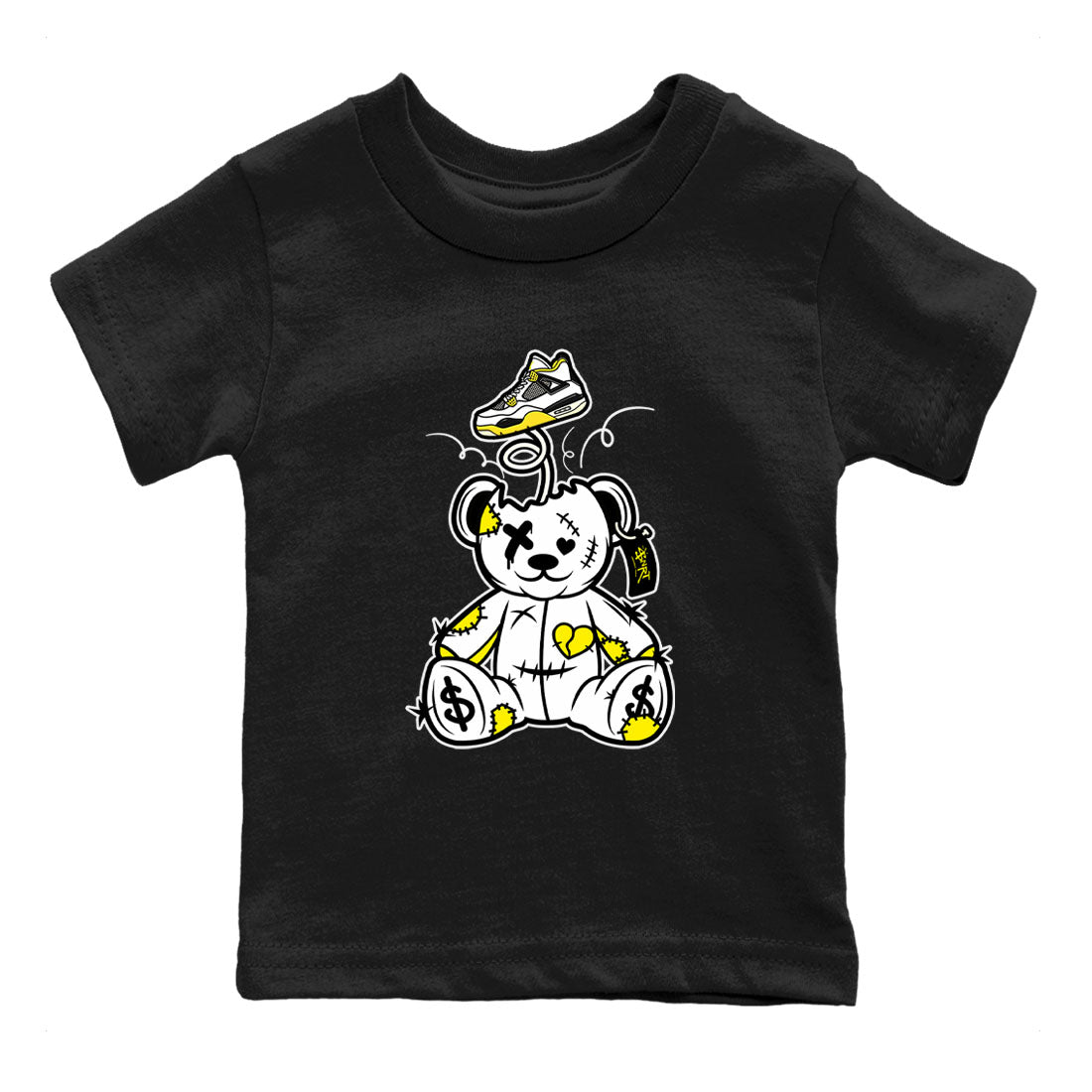 Air Jordan 4 Retro Vivid Sulfur shirt to match jordans Surprise Teddy Bear sneaker tees 4s Vivid Sulfur Drip Gear Zone baby toddler Black 2 cotton Shirt