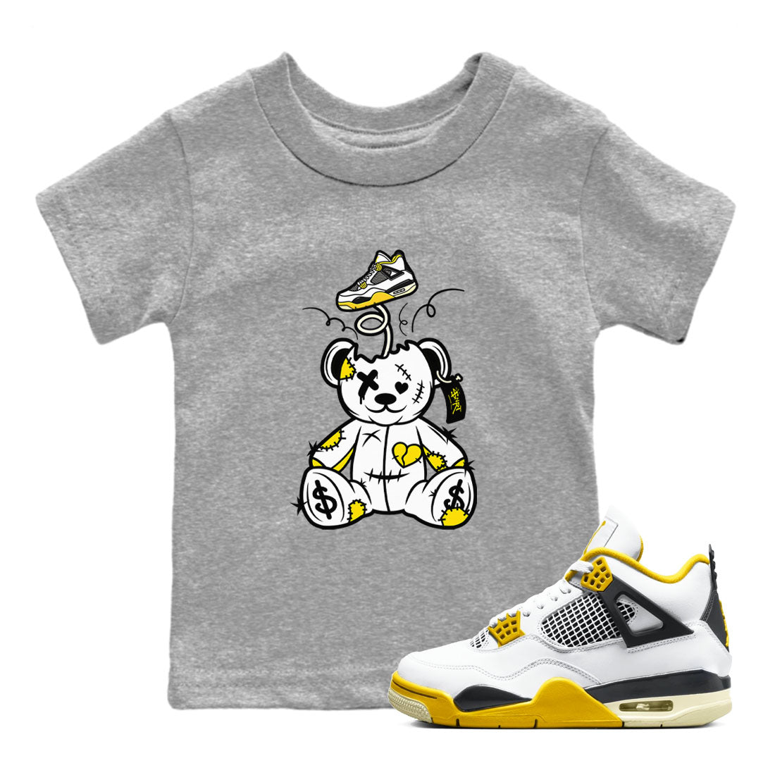 Air Jordan 4 Retro Vivid Sulfur shirt to match jordans Surprise Teddy Bear sneaker tees 4s Vivid Sulfur Drip Gear Zone baby toddler Heather Grey 1 cotton Shirt