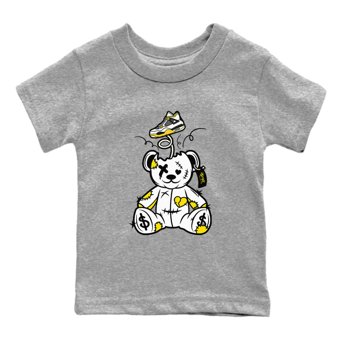 Air Jordan 4 Retro Vivid Sulfur shirt to match jordans Surprise Teddy Bear sneaker tees 4s Vivid Sulfur Drip Gear Zone baby toddler Heather Grey 2 cotton Shirt