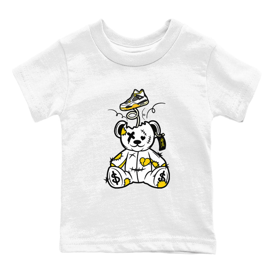 Air Jordan 4 Retro Vivid Sulfur shirt to match jordans Surprise Teddy Bear sneaker tees 4s Vivid Sulfur Drip Gear Zone baby toddler White 2 cotton Shirt