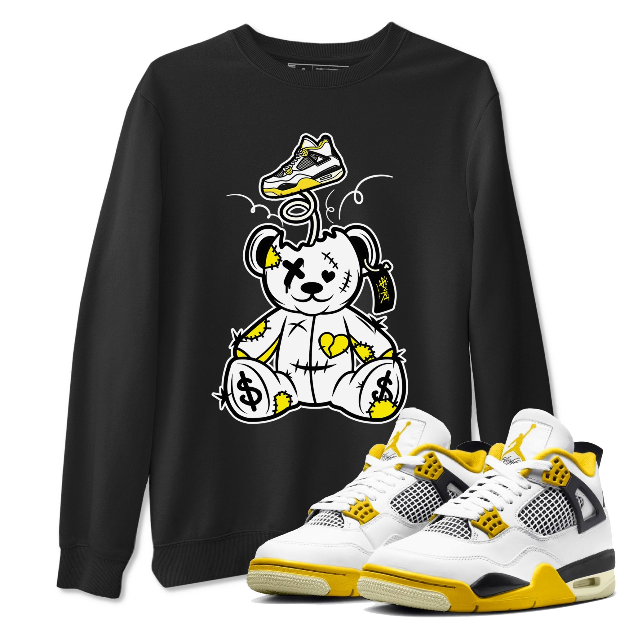 Air Jordan 4 Retro Vivid Sulfur shirt to match jordans Surprise Teddy Bear sneaker tees 4s Vivid Sulfur Drip Gear Zone unisex cotton Black 1 crew neck shirt