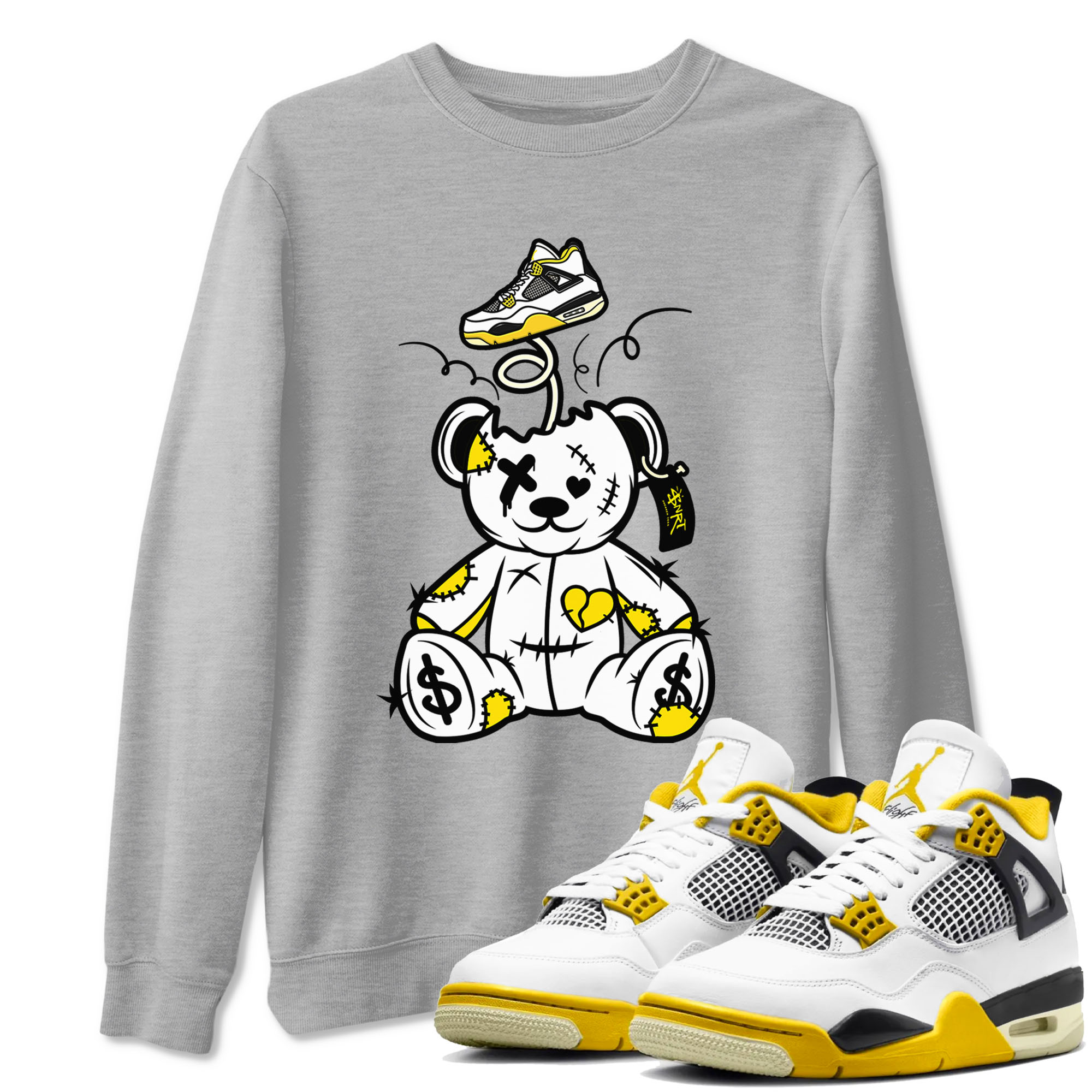 Air Jordan 4 Retro Vivid Sulfur shirt to match jordans Surprise Teddy Bear sneaker tees 4s Vivid Sulfur Drip Gear Zone unisex cotton Heather Grey 1 crew neck shirt