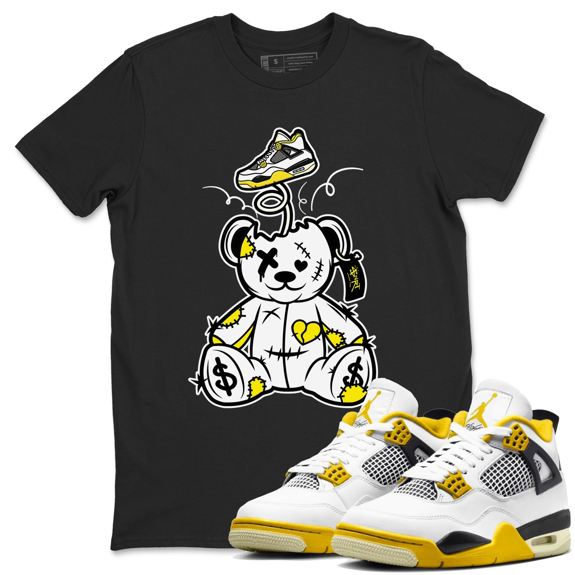 Air Jordan 4 Retro Vivid Sulfur shirt to match jordans Surprise Teddy Bear sneaker tees 4s Vivid Sulfur Drip Gear Zone unisex cotton Black 1 crew neck shirt