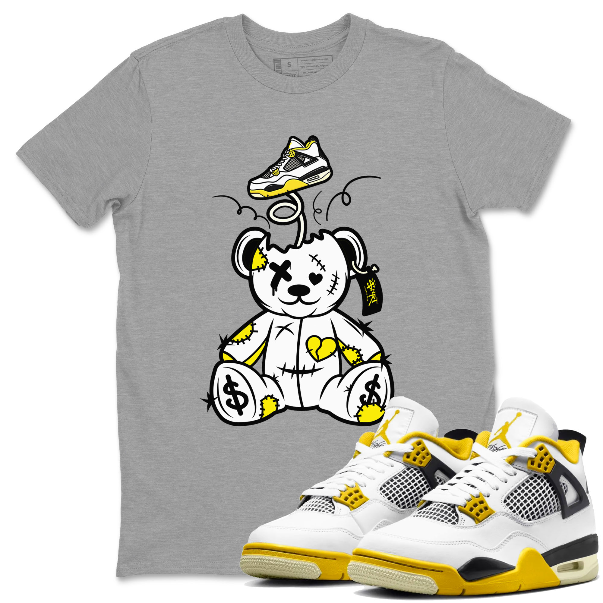 Air Jordan 4 Retro Vivid Sulfur shirt to match jordans Surprise Teddy Bear sneaker tees 4s Vivid Sulfur Drip Gear Zone unisex cotton Heather Grey 1 crew neck shirt