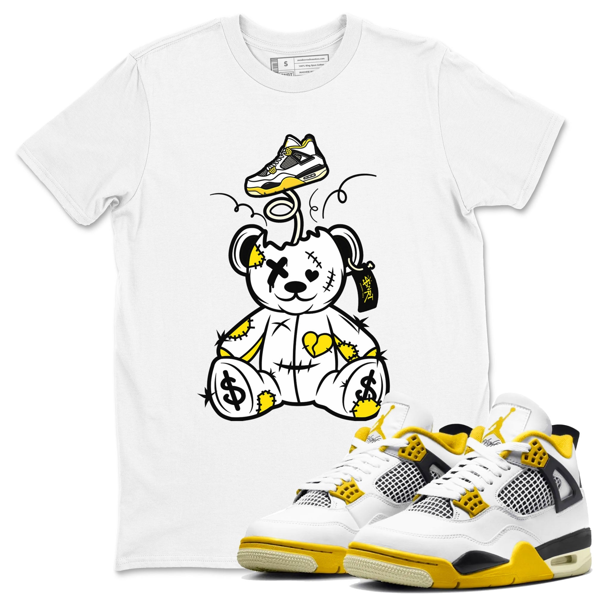 Air Jordan 4 Retro Vivid Sulfur shirt to match jordans Surprise Teddy Bear sneaker tees 4s Vivid Sulfur Drip Gear Zone unisex cotton White 1 crew neck shirt