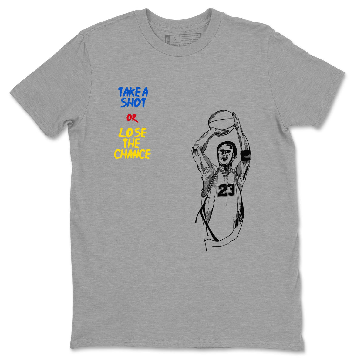 1s Travis Scott Canary shirts to match jordans Take A Shot sneaker match tees Air Jordan 1 Travis Scott Canary Drip Gear Zone unisex cotton Heather Grey 2 crew neck shirts