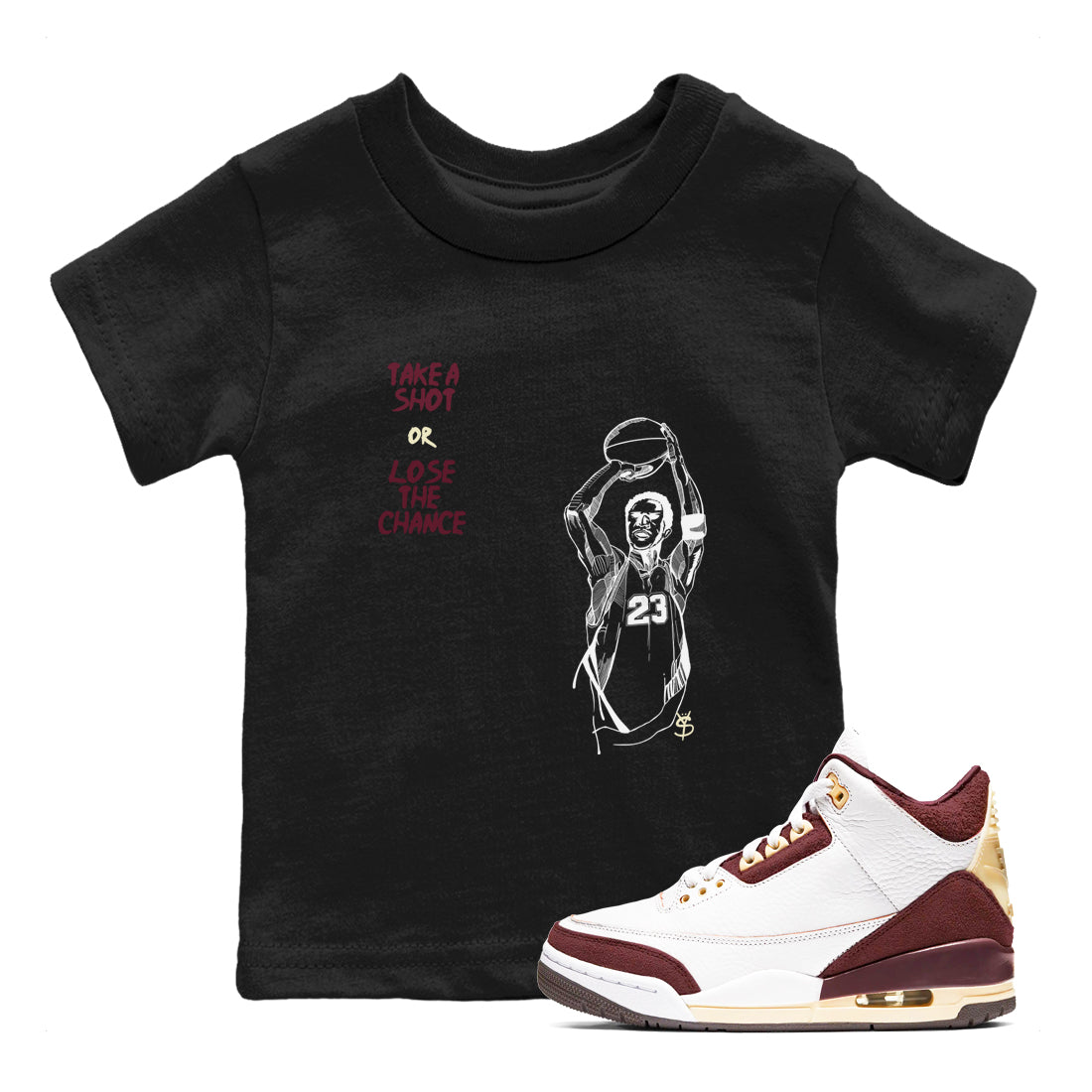 3s A Ma Maniere x Burgundy Crush shirts to match jordans Take A Shot sneaker match tees A Ma Maniére Air Jordan 3 Burgundy Crush Drip Gear Zone Youth Baby Black 1 crew neck shirts