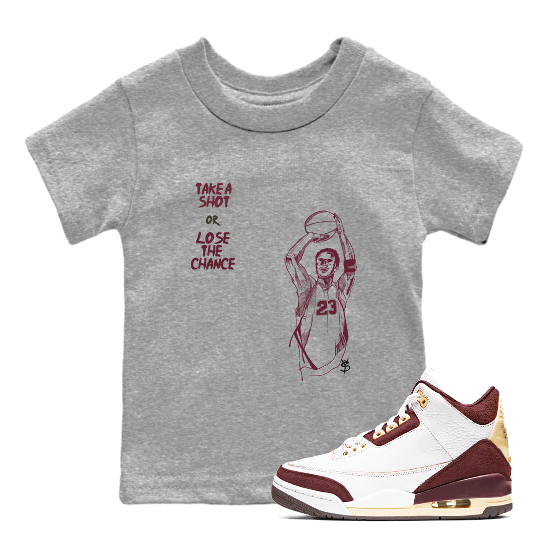 3s A Ma Maniere x Burgundy Crush shirts to match jordans Take A Shot sneaker match tees A Ma Maniére Air Jordan 3 Burgundy Crush Drip Gear Zone Youth Baby Heather Grey 1 crew neck shirts