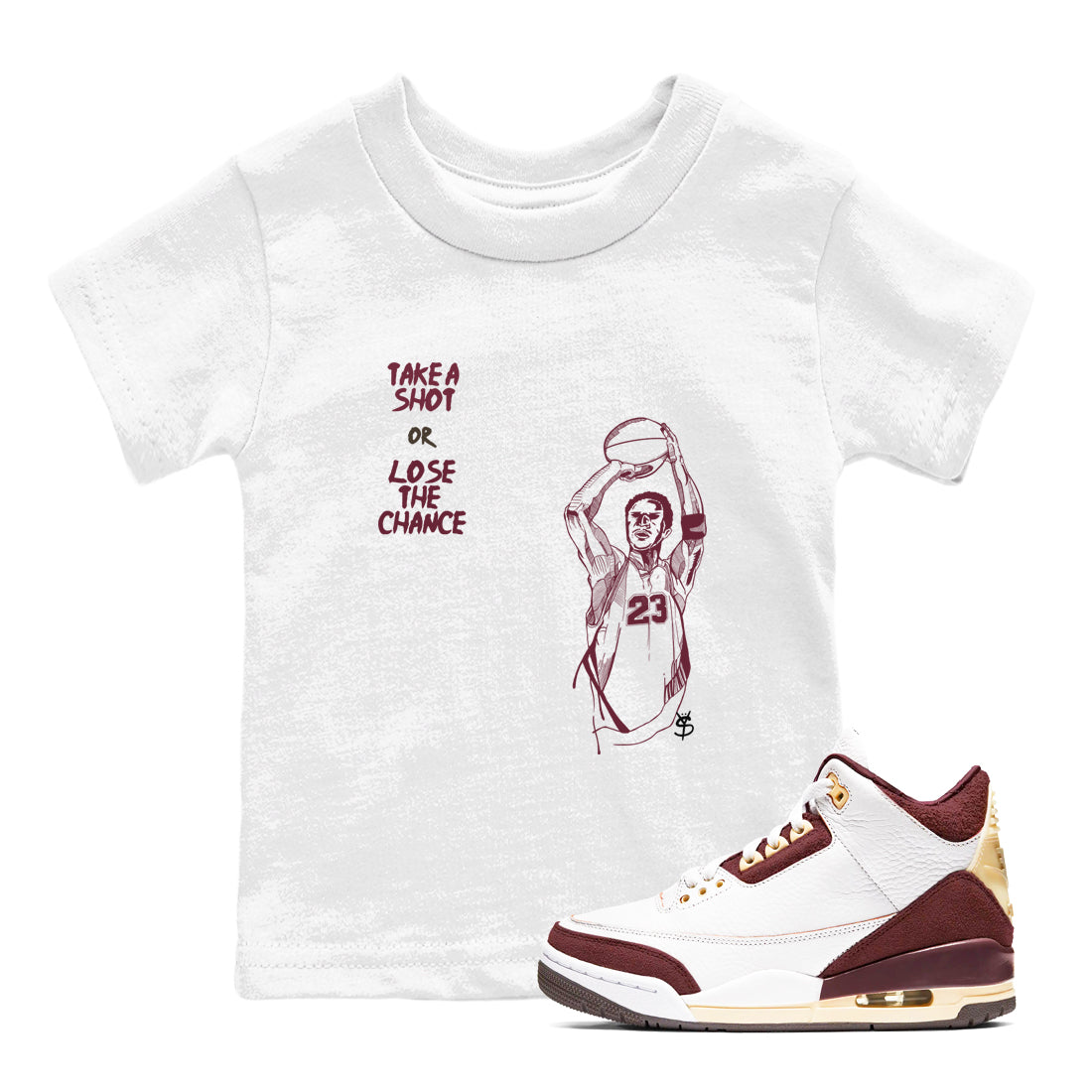 3s A Ma Maniere x Burgundy Crush shirts to match jordans Take A Shot sneaker match tees A Ma Maniére Air Jordan 3 Burgundy Crush Drip Gear Zone Youth Baby White 1 crew neck shirts