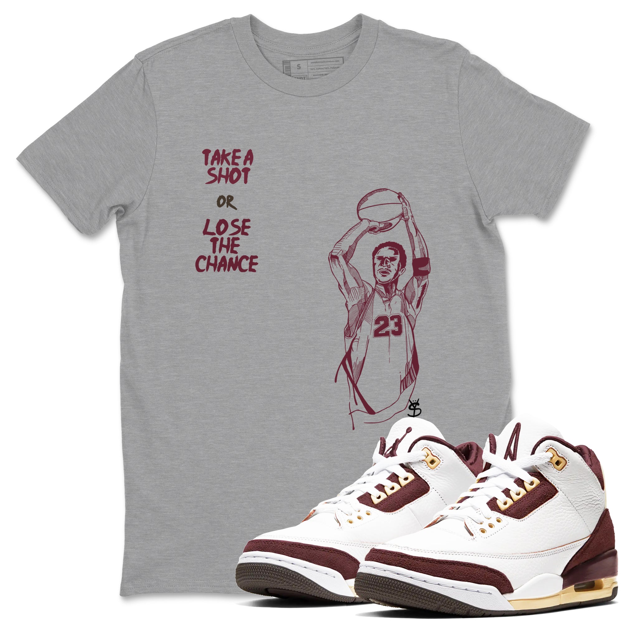 3s A Ma Maniere x Burgundy Crush shirts to match jordans Take A Shot sneaker match tees A Ma Maniére Air Jordan 3 Burgundy Crush Drip Gear Zone unisex cotton Heather Grey 1 crew neck shirts
