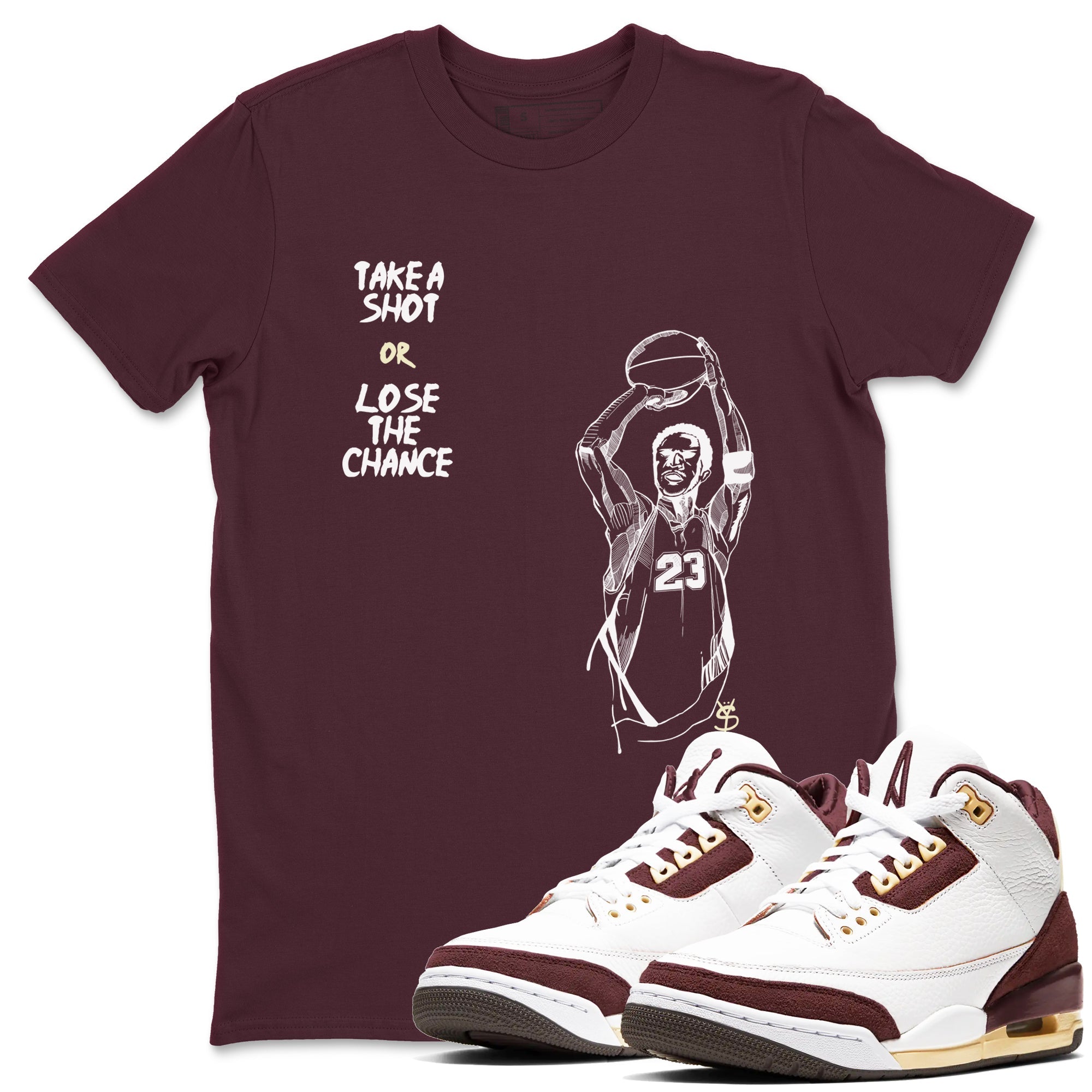 3s A Ma Maniere x Burgundy Crush shirts to match jordans Take A Shot sneaker match tees A Ma Maniére Air Jordan 3 Burgundy Crush Drip Gear Zone unisex cotton Maroon 1 crew neck shirts