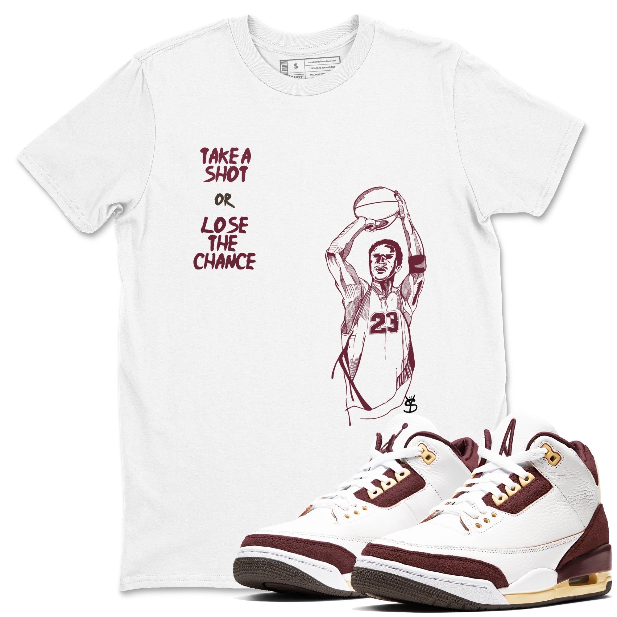 3s A Ma Maniere x Burgundy Crush shirts to match jordans Take A Shot sneaker match tees A Ma Maniére Air Jordan 3 Burgundy Crush Drip Gear Zone unisex cotton White 1 crew neck shirts