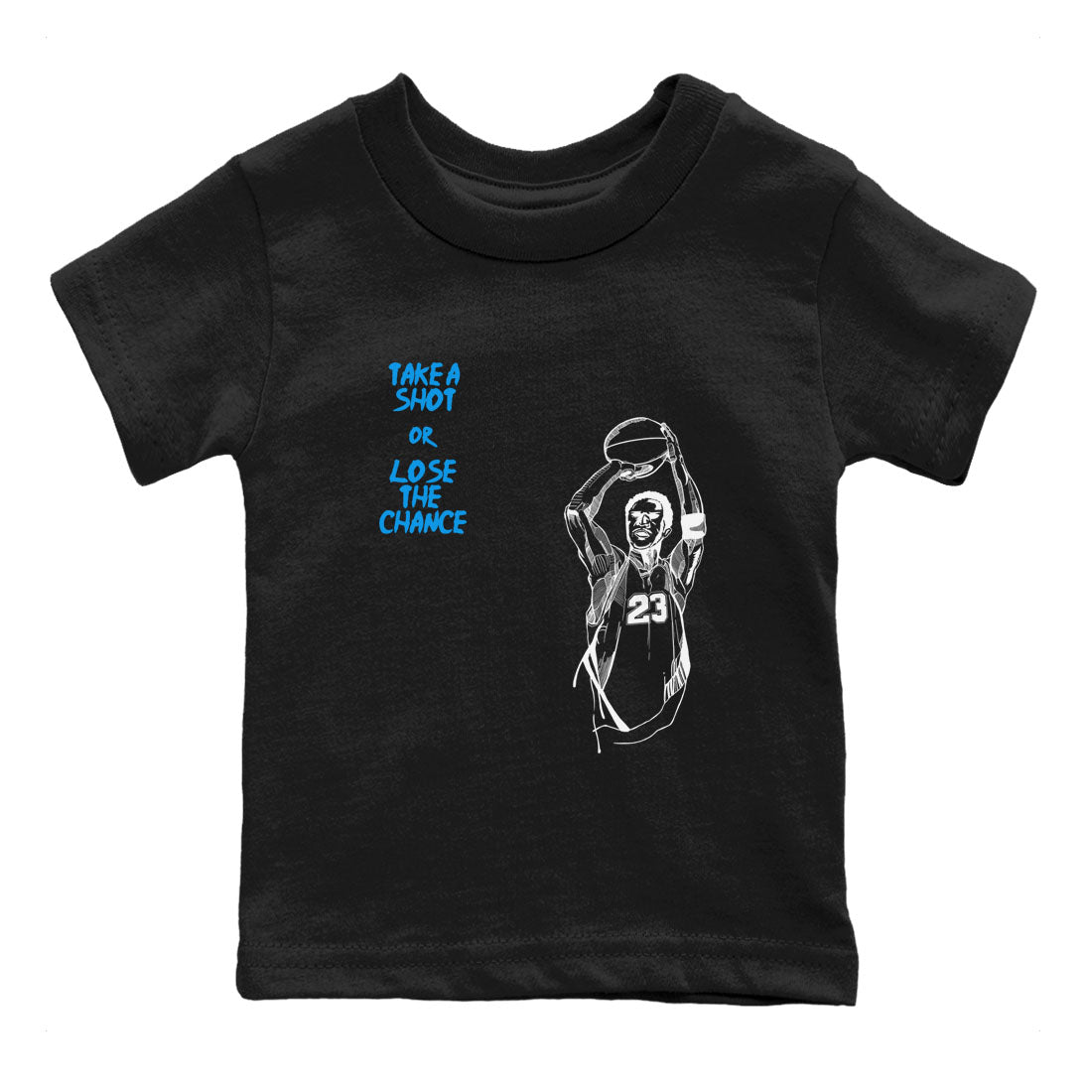 4s Military Blue shirts to match jordans Take A Shot sneaker match tees Air Jordan 4 Military Blue Drip Gear Zone Youth Baby Black 2 crew neck shirts