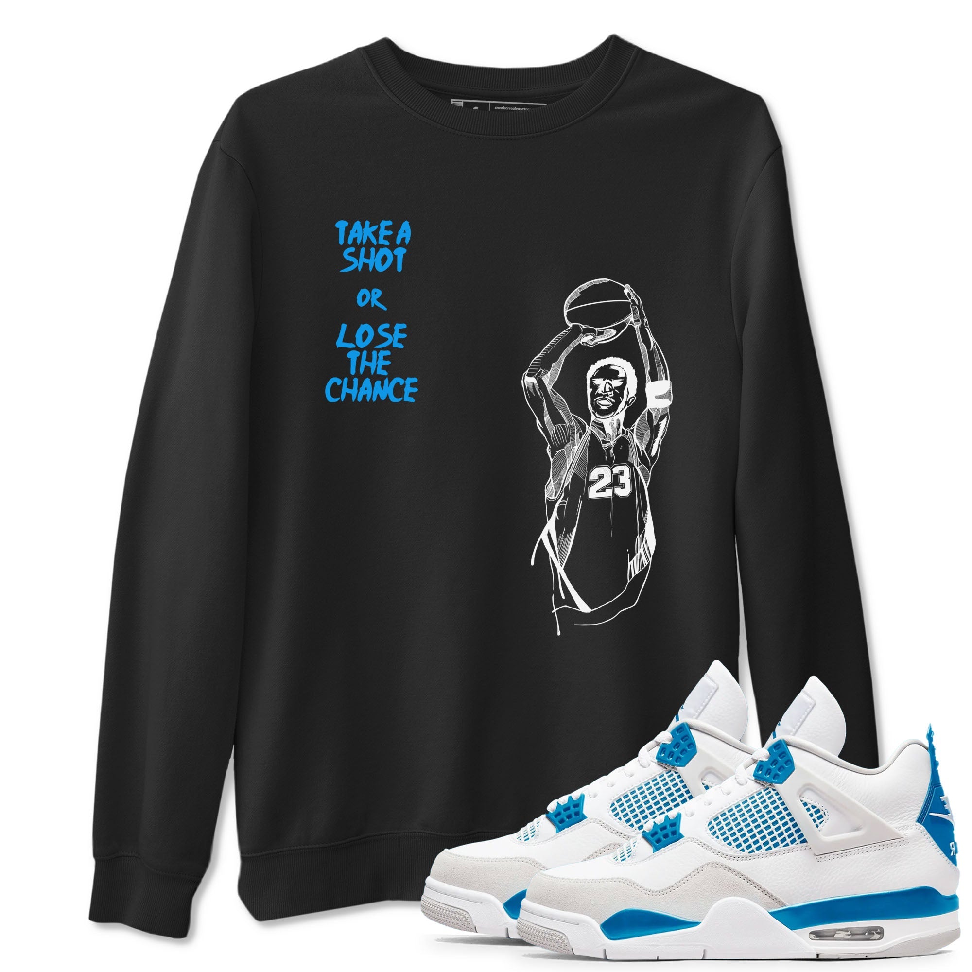 4s Military Blue shirts to match jordans Take A Shot sneaker match tees Air Jordan 4 Military Blue Drip Gear Zone unisex cotton Black 1 crew neck shirts