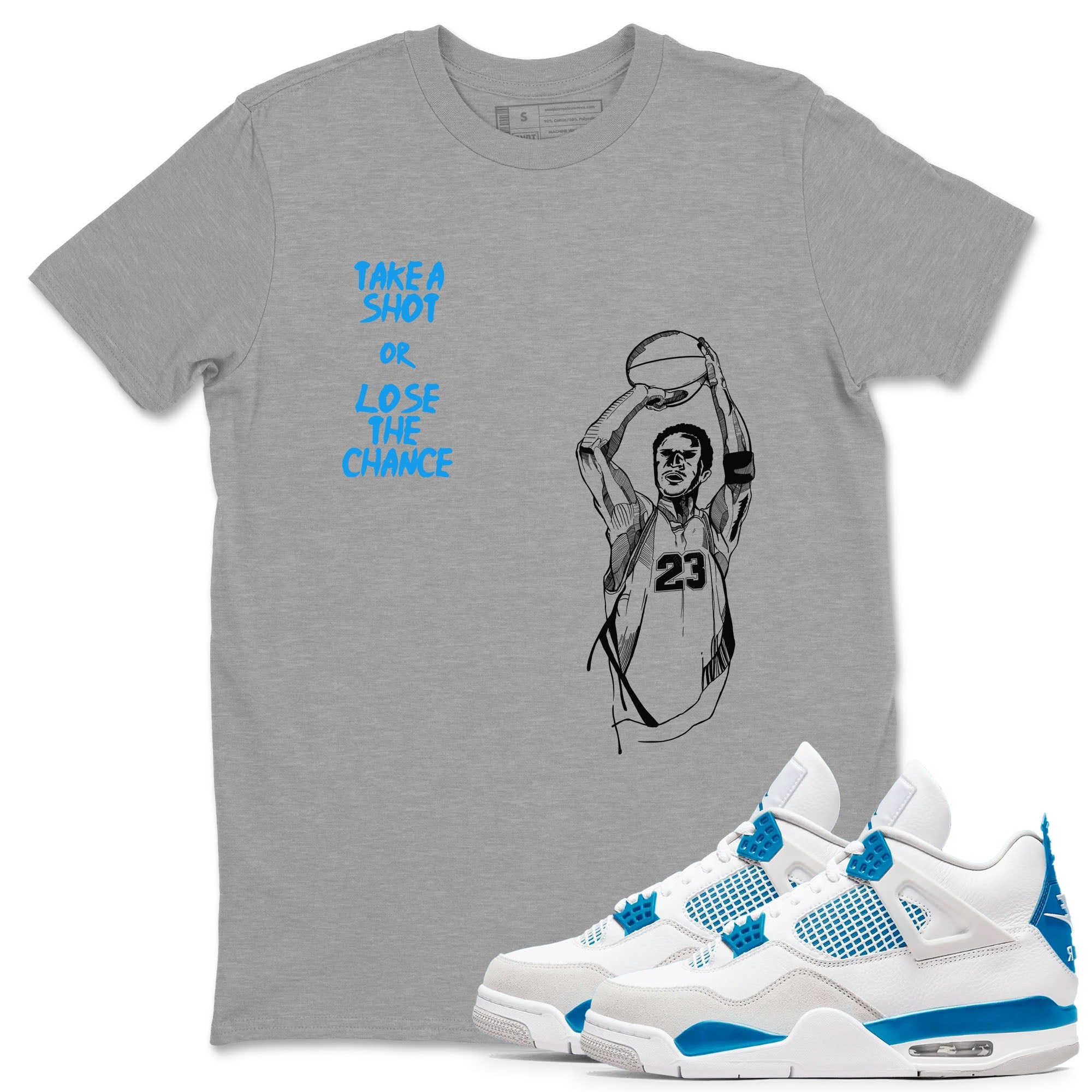 4s Military Blue shirts to match jordans Take A Shot sneaker match tees Air Jordan 4 Military Blue Drip Gear Zone unisex cotton Heather Grey 1 crew neck shirts