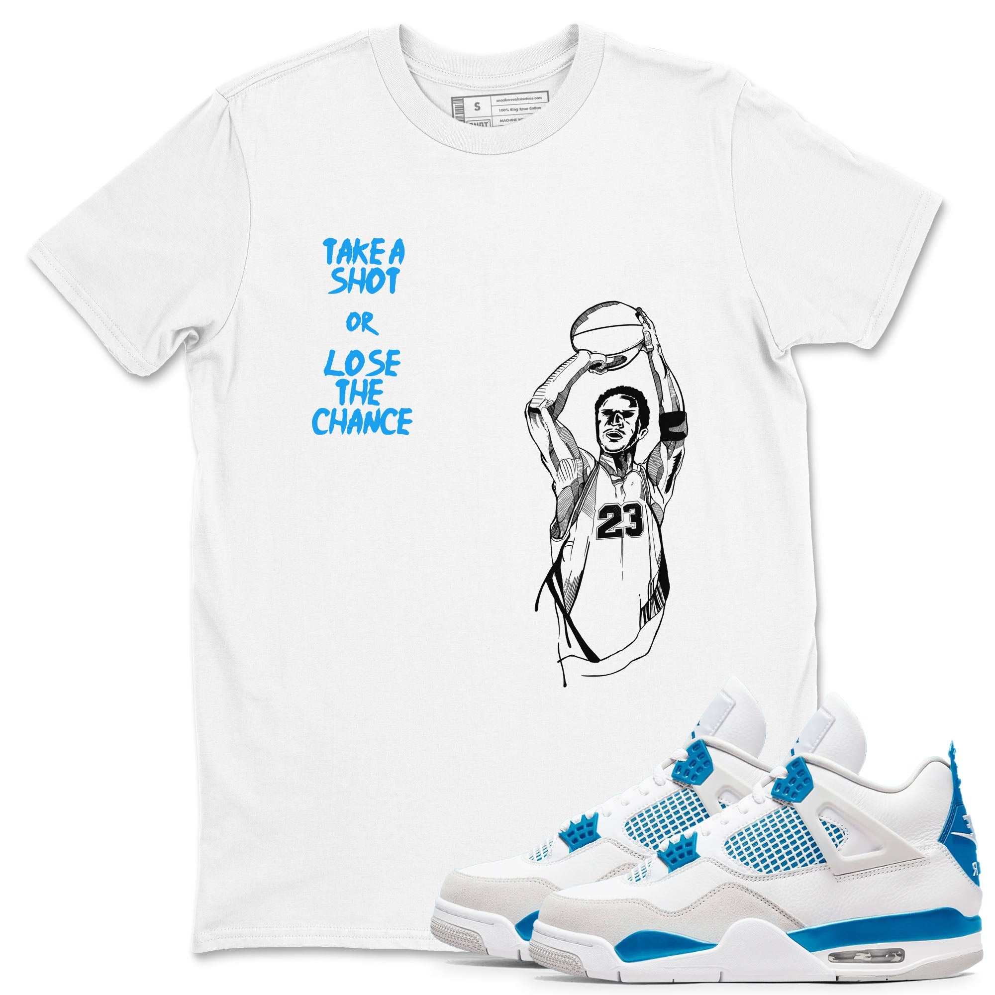 4s Military Blue shirts to match jordans Take A Shot sneaker match tees Air Jordan 4 Military Blue Drip Gear Zone unisex cotton White 1 crew neck shirts