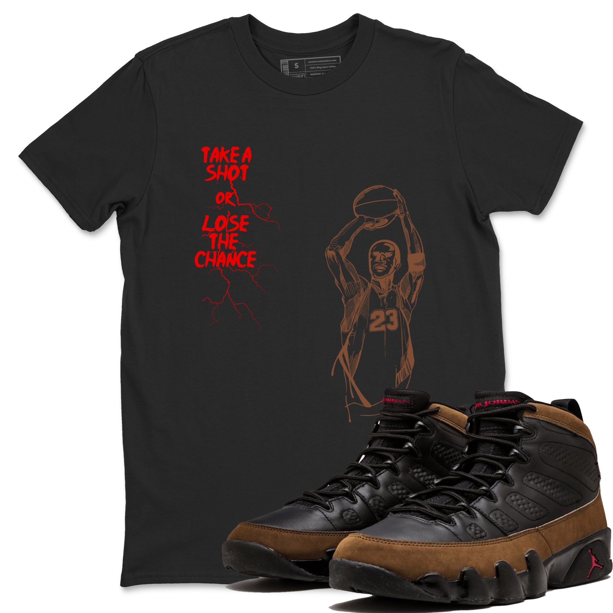 9s Olive shirts to match jordans Take A Shot sneaker match tees Air Jordan 9 Olive match shoes to clothes Drip Gear Zone unisex cotton Black 1 shirts